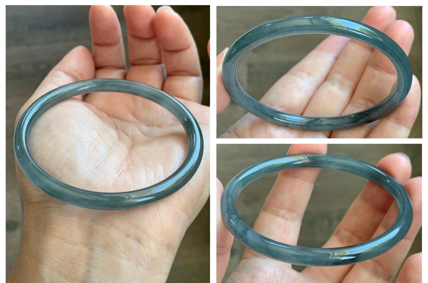 Certified Natural Grade A Guatemalan Icy Translucent Grayish Blue Wuji Marbled Jade Jadeite Bangle Bracelet 59mm 7.3” 天然冰危蓝灰乌鸡细圆条翡翠手镯 191