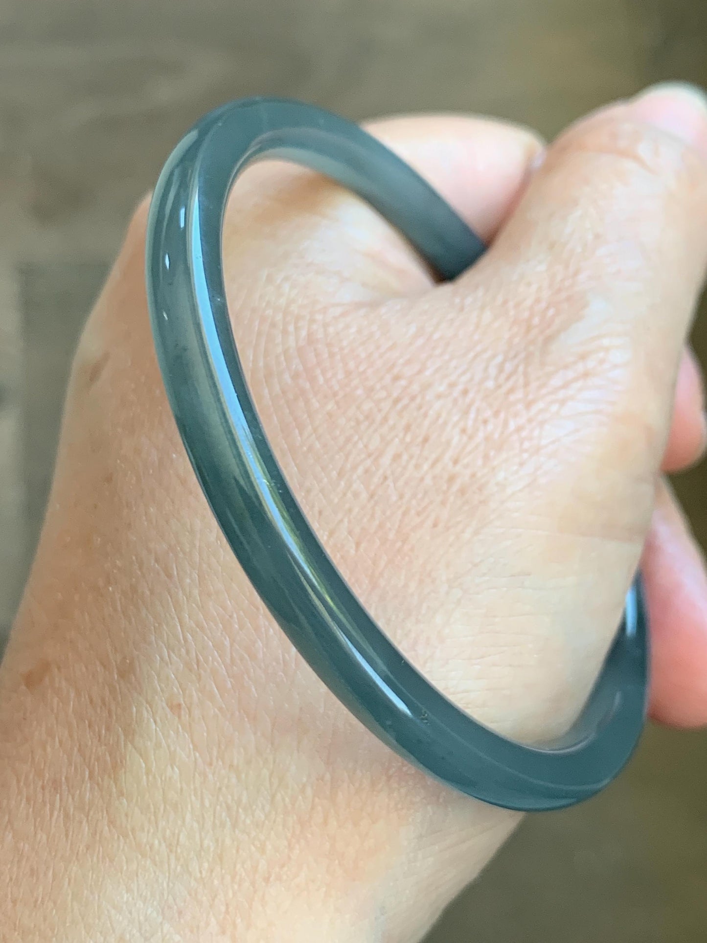 Certified Natural Grade A Guatemalan Icy Translucent Grayish Blue Wuji Marbled Jade Jadeite Bangle Bracelet 59mm 7.3” 天然冰危蓝灰乌鸡细圆条翡翠手镯 191