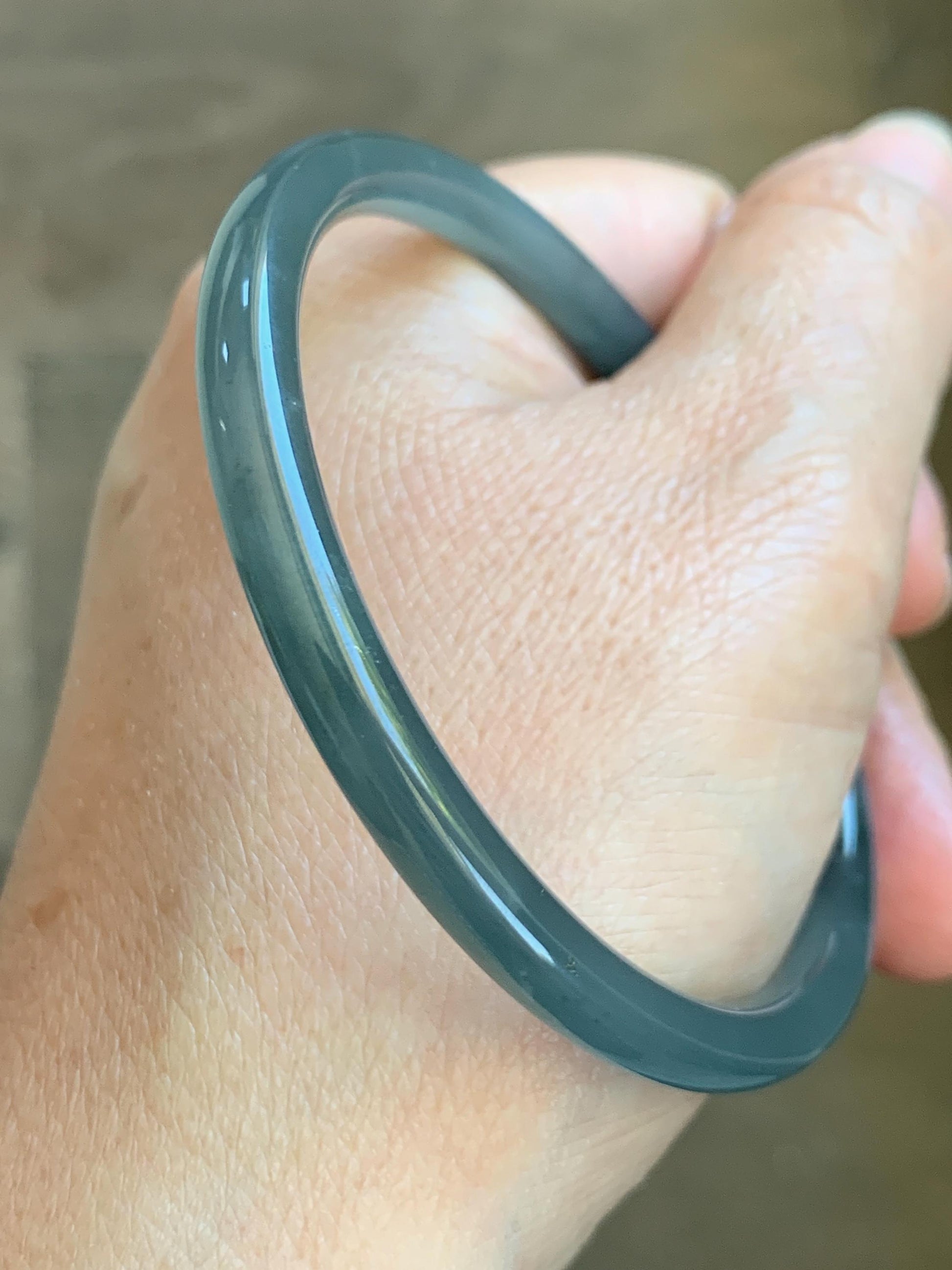 Certified Natural Grade A Guatemalan Icy Translucent Grayish Blue Wuji Marbled Jade Jadeite Bangle Bracelet 59mm 7.3” 天然冰危蓝灰乌鸡细圆条翡翠手镯 191