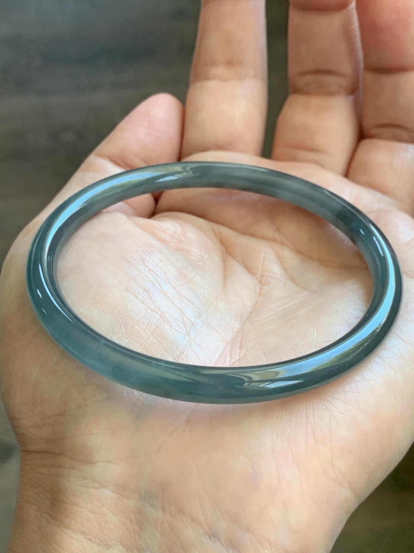 Certified Natural Grade A Guatemalan Icy Translucent Grayish Blue Wuji Marbled Jade Jadeite Bangle Bracelet 59mm 7.3” 天然冰危蓝灰乌鸡细圆条翡翠手镯 191