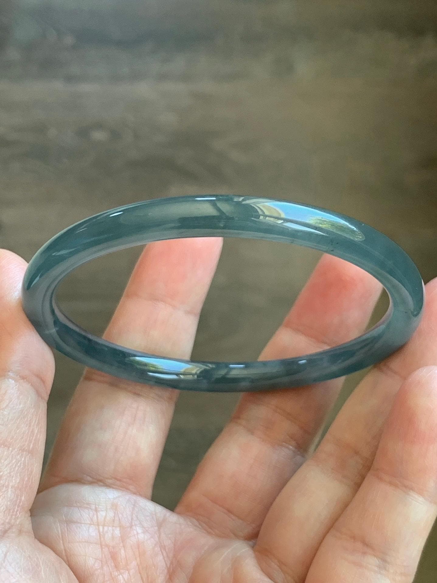 Certified Natural Grade A Guatemalan Icy Translucent Grayish Blue Wuji Marbled Jade Jadeite Bangle Bracelet 57.13mm 7” 天然冰危蓝灰乌鸡细圆条翡翠手镯 190