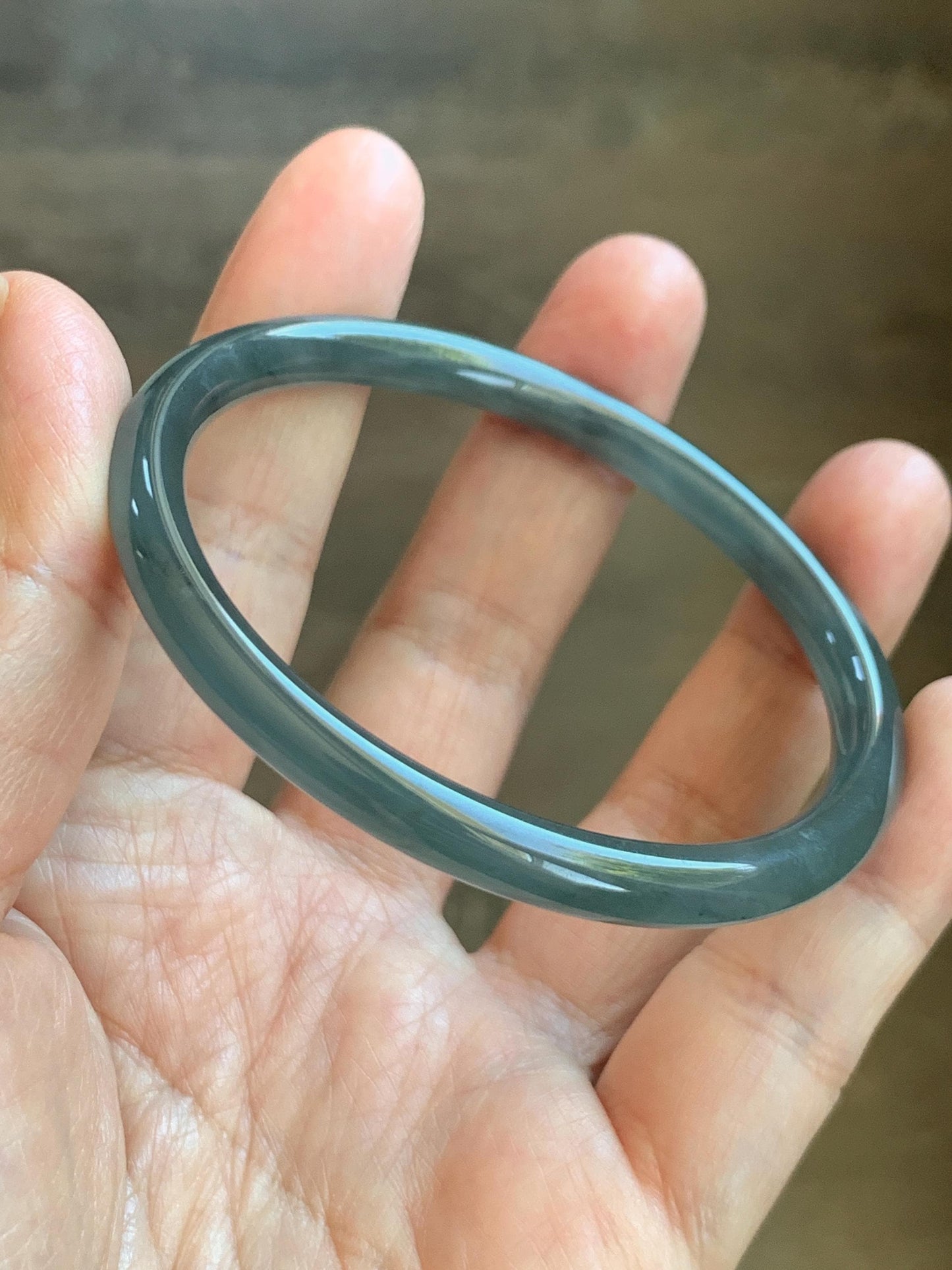 Certified Natural Grade A Guatemalan Icy Translucent Grayish Blue Wuji Marbled Jade Jadeite Bangle Bracelet 57.13mm 7” 天然冰危蓝灰乌鸡细圆条翡翠手镯 190