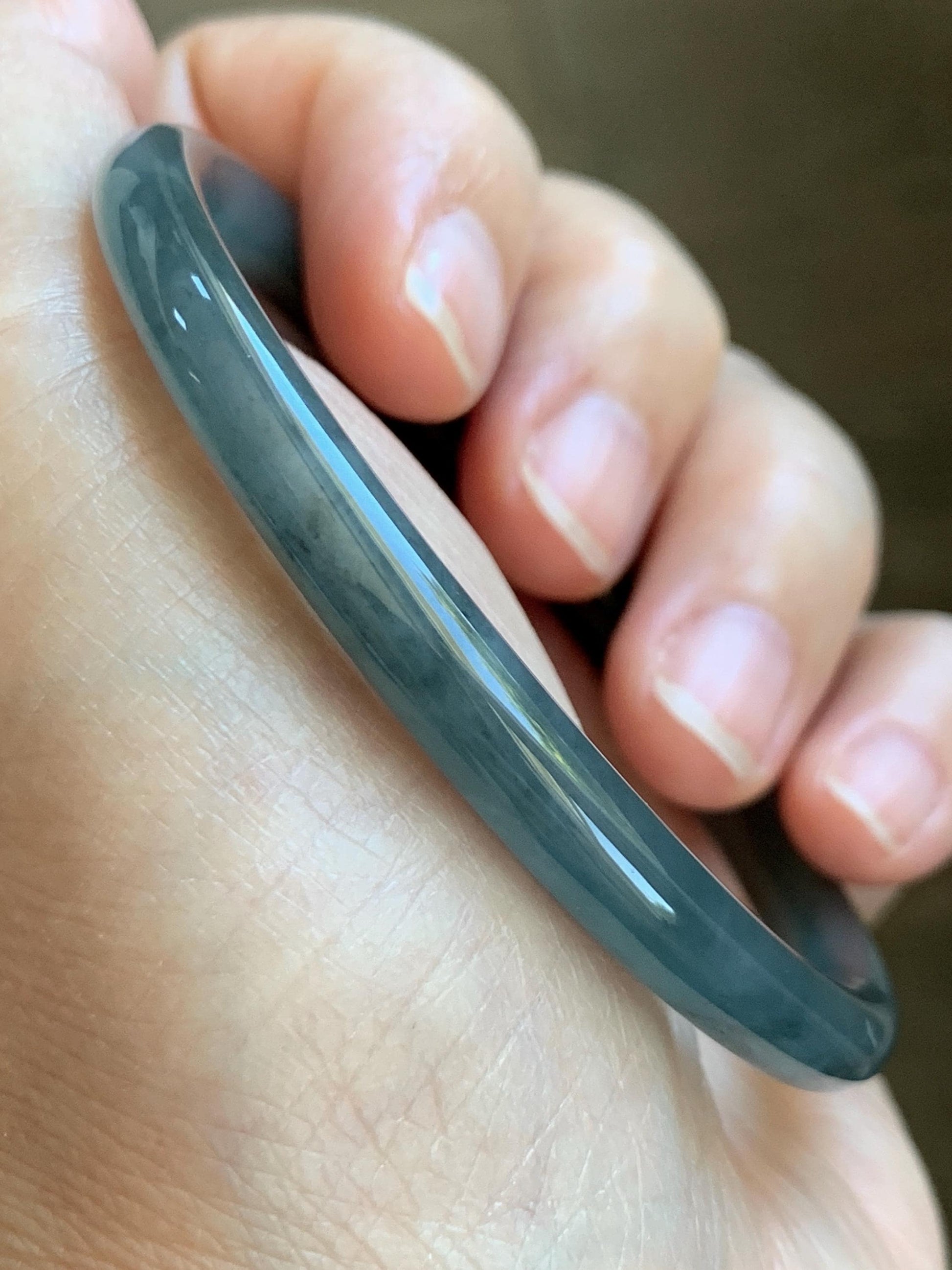 Certified Natural Grade A Guatemalan Icy Translucent Grayish Blue Wuji Marbled Jade Jadeite Bangle Bracelet 57.13mm 7” 天然冰危蓝灰乌鸡细圆条翡翠手镯 190