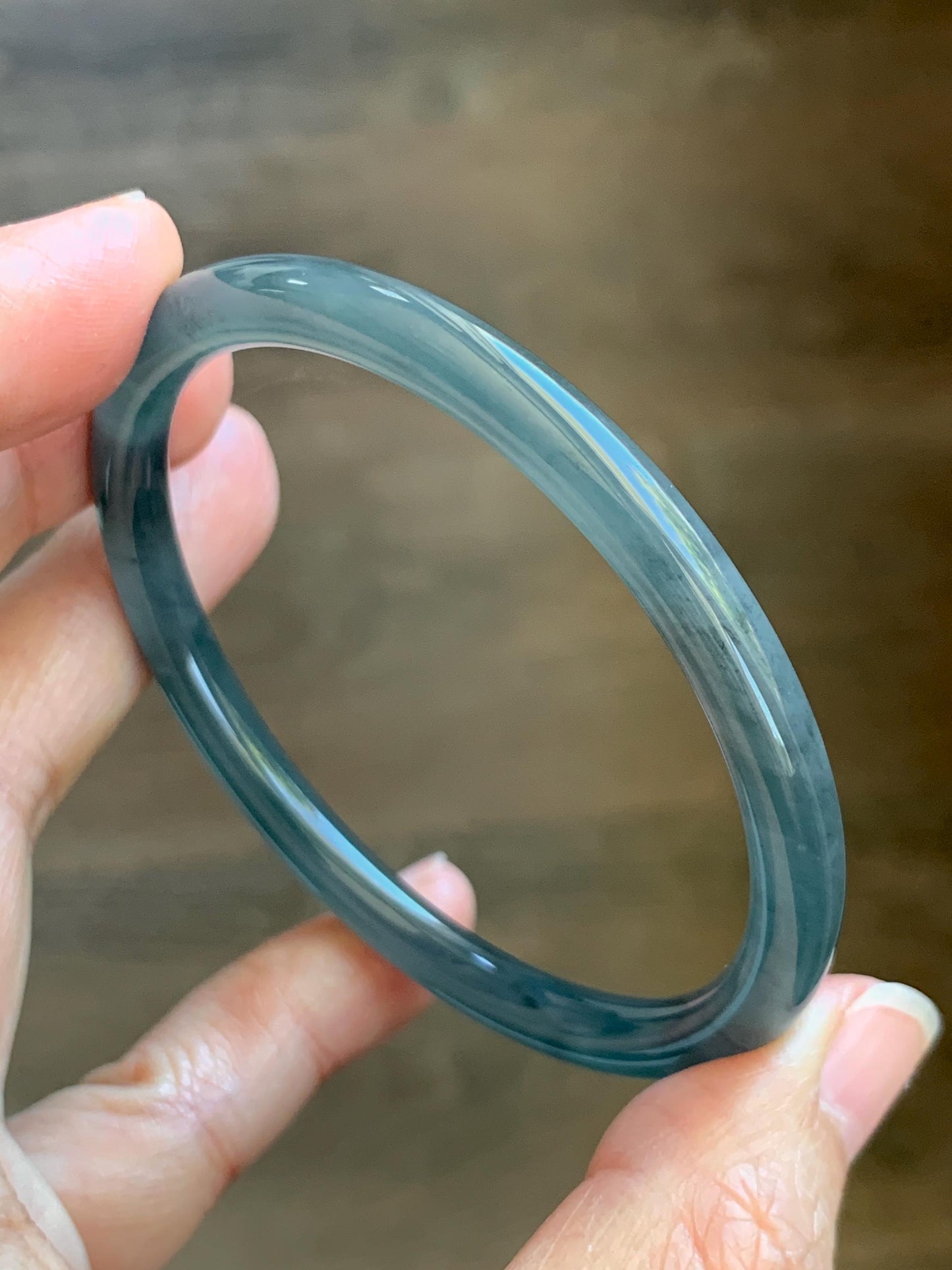 Certified Natural Grade A Guatemalan Icy Translucent Grayish Blue Wuji Marbled Jade Jadeite Bangle Bracelet 57.13mm 7” 天然冰危蓝灰乌鸡细圆条翡翠手镯 190