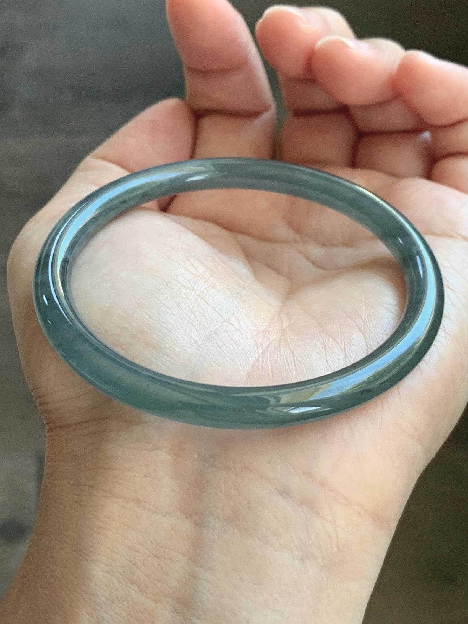 Certified Natural Grade A Guatemalan Icy Translucent Grayish Blue Wuji Marbled Jade Jadeite Bangle Bracelet 55.16mm 6.8” 天然冰危蓝灰乌鸡细圆条翡翠手镯 192
