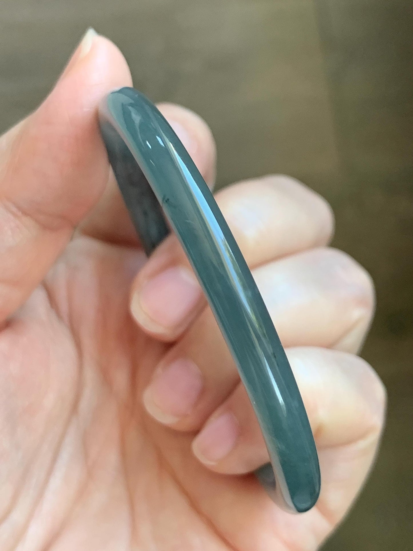Certified Natural Grade A Guatemalan Icy Translucent Grayish Blue Wuji Marbled Jade Jadeite Bangle Bracelet 55.16mm 6.8” 天然冰危蓝灰乌鸡细圆条翡翠手镯 192