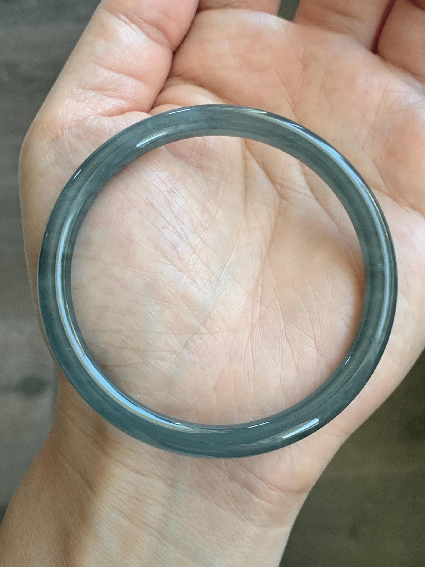 Certified Natural Grade A Guatemalan Icy Translucent Grayish Blue Wuji Marbled Jade Jadeite Bangle Bracelet 55.16mm 6.8” 天然冰危蓝灰乌鸡细圆条翡翠手镯 192
