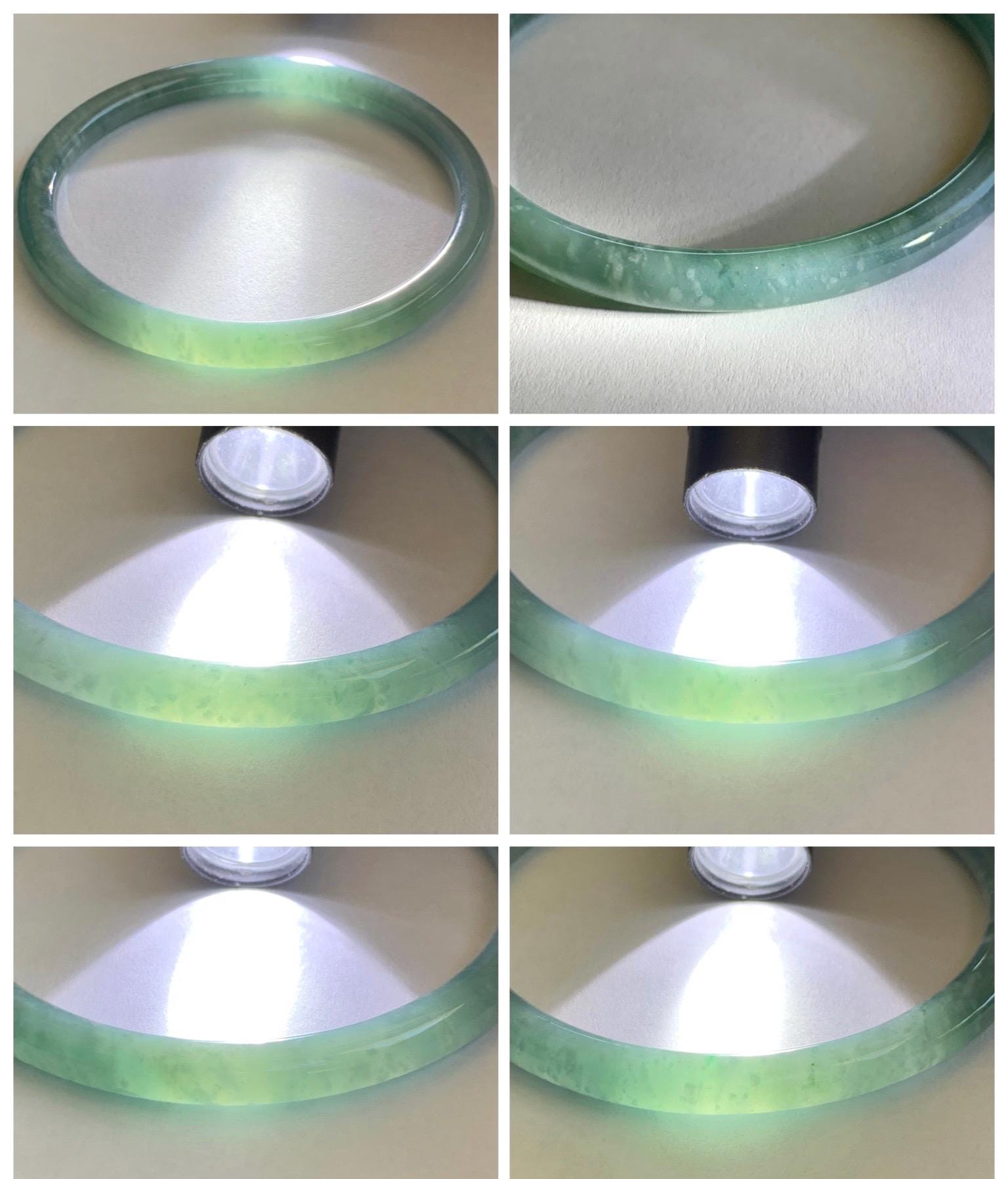Certified Natural Grade A Guatemalan Icy Translucent Dusty Teal Jade Jadeite Slim Bangle 60.1mm 7.43” 20g 天然冰危暗蓝绿翡翠细圆条手镯 203