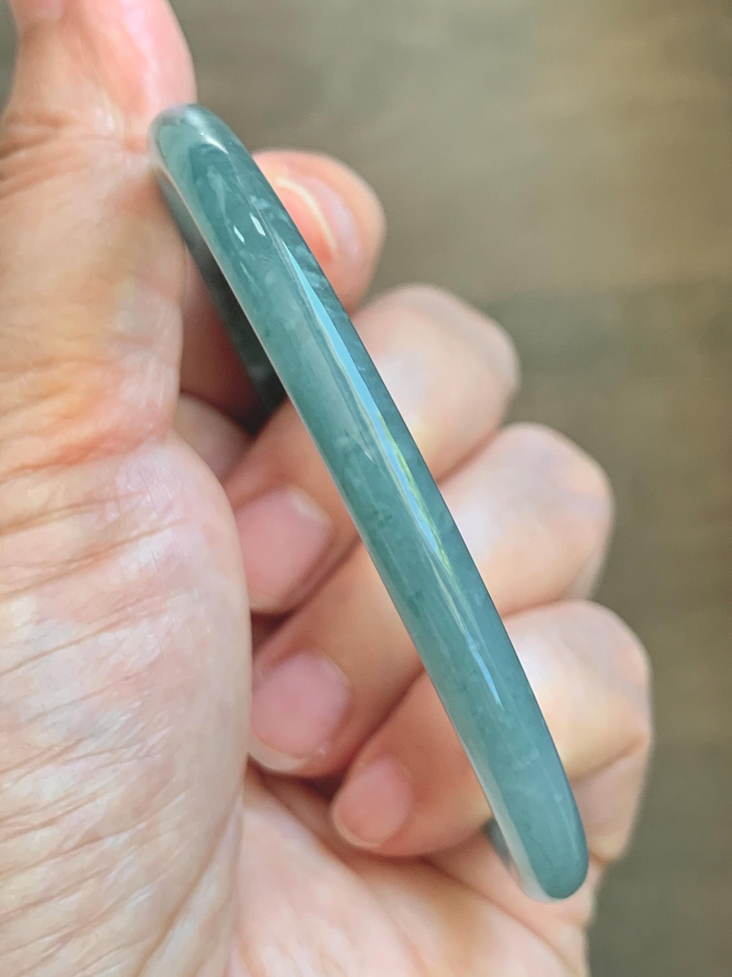 Certified Natural Grade A Guatemalan Icy Translucent Dusty Teal Jade Jadeite Slim Bangle 60.1mm 7.43” 20g 天然冰危暗蓝绿翡翠细圆条手镯 203