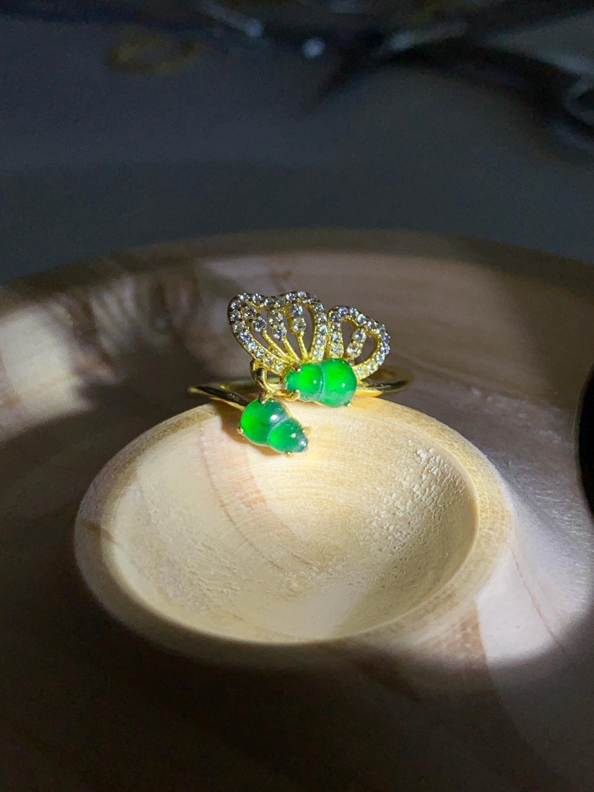 Natural Grade A Guatemalan Icy Vibrant Green Jade Jadeite Gourd Hulu Ring Sterling Silver Size 7 Adjustable AS IS 天然冰危绿翡翠双葫芦戒指 SHL176A