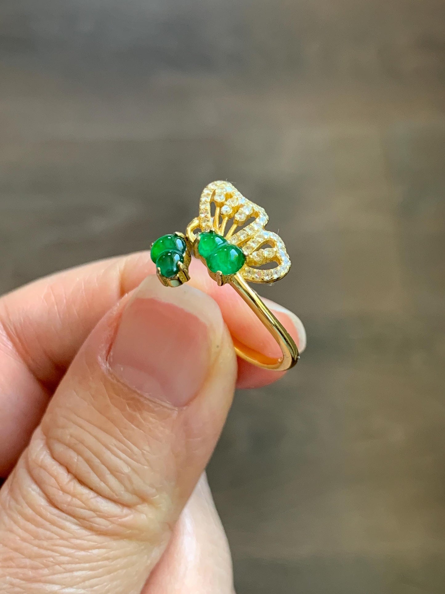 Natural Grade A Guatemalan Icy Vibrant Green Jade Jadeite Gourd Hulu Ring Sterling Silver Size 7 Adjustable AS IS 天然冰危绿翡翠双葫芦戒指 SHL176A