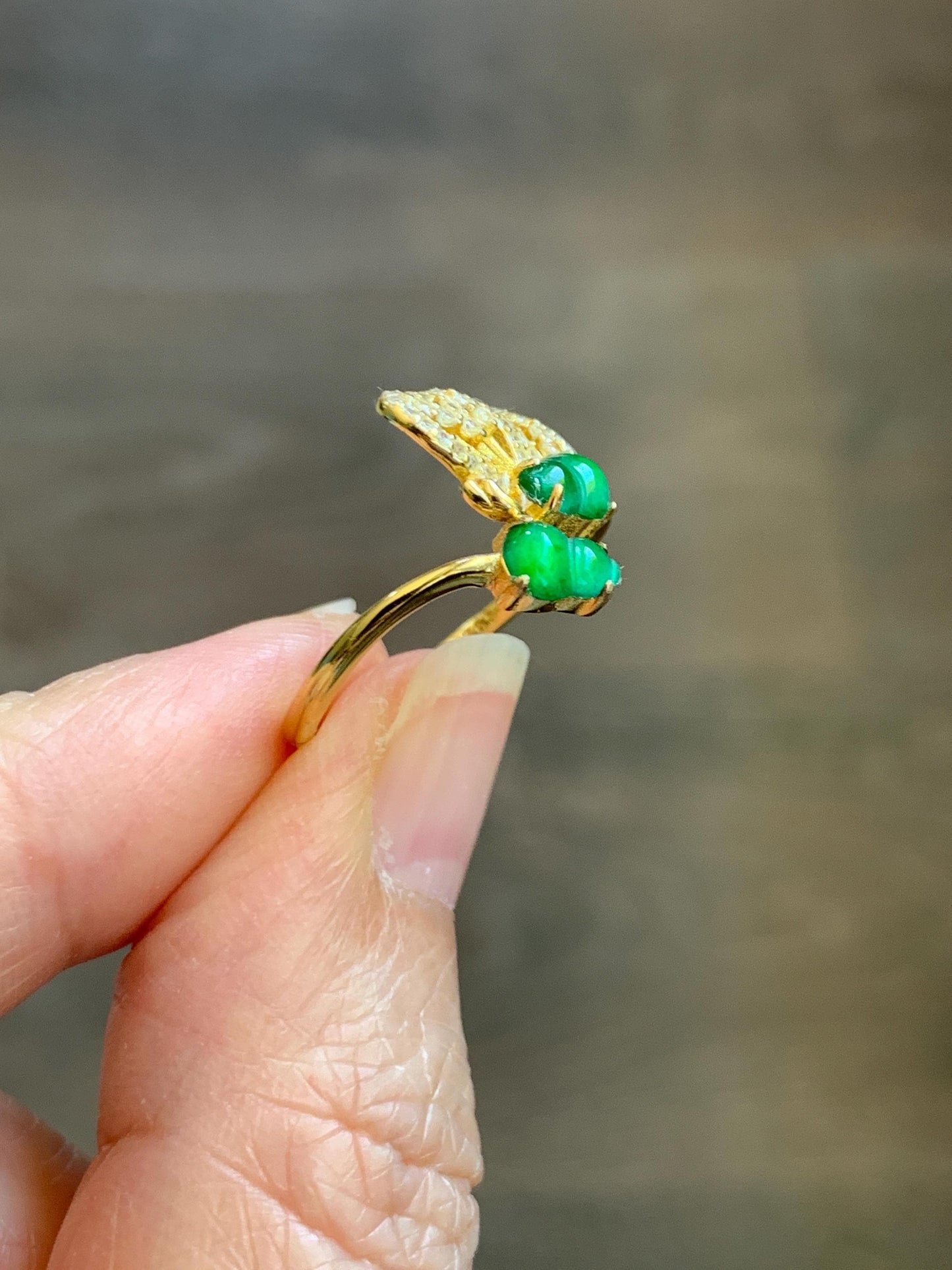 Natural Grade A Guatemalan Icy Vibrant Green Jade Jadeite Gourd Hulu Ring Sterling Silver Size 7 Adjustable AS IS 天然冰危绿翡翠双葫芦戒指 SHL176A