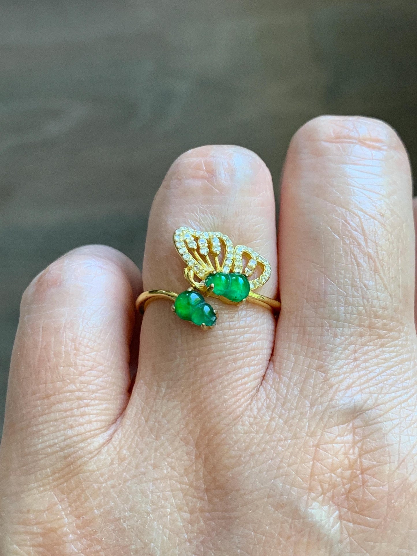 Natural Grade A Guatemalan Icy Vibrant Green Jade Jadeite Gourd Hulu Ring Sterling Silver Size 7 Adjustable AS IS 天然冰危绿翡翠双葫芦戒指 SHL176A
