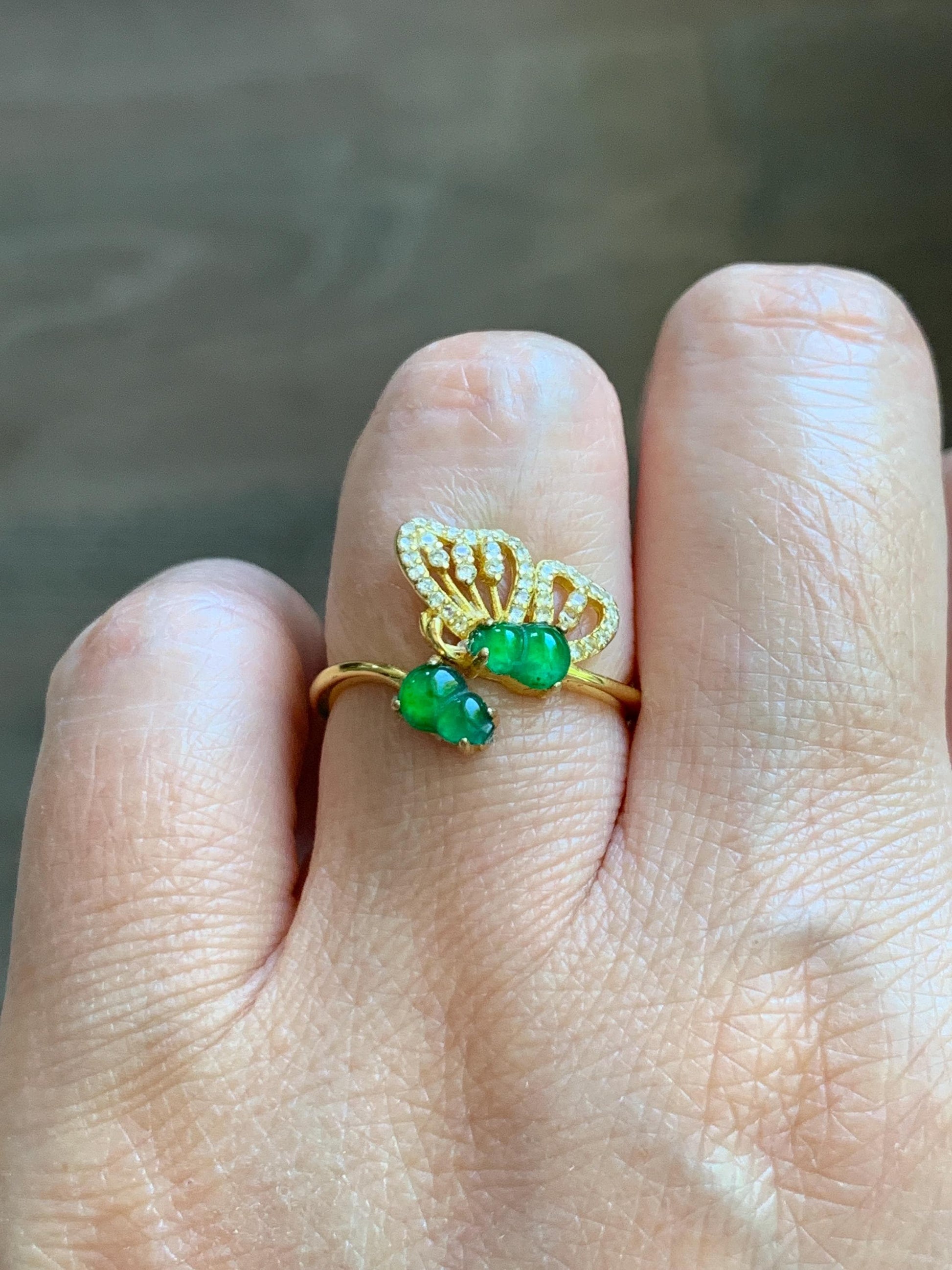 Natural Grade A Guatemalan Icy Vibrant Green Jade Jadeite Gourd Hulu Ring Sterling Silver Size 7 Adjustable AS IS 天然冰危绿翡翠双葫芦戒指 SHL176A