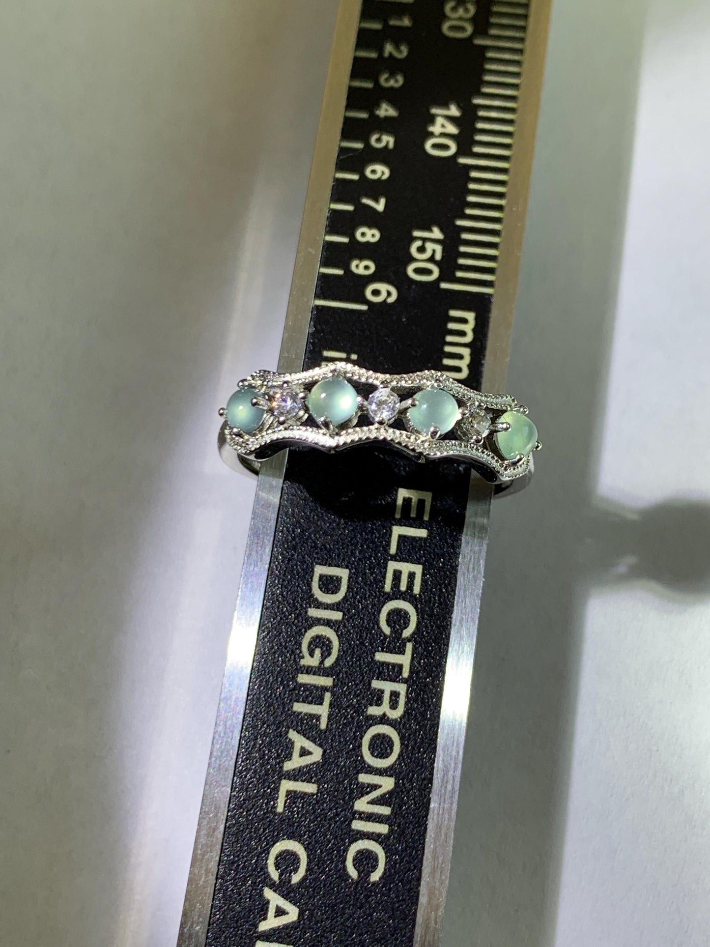 Natural Grade A Guatemalan Icy Highly Translucent Pale Blue Jade Jadeite 4-Stone Band Ring Sterling Silver Size Adjustable 天然冰危淡蓝翡翠排戒 WQLP77