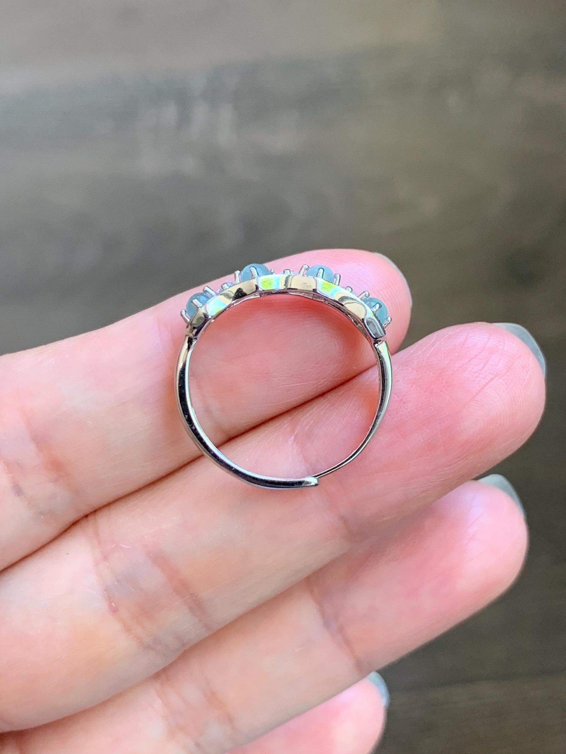 Natural Grade A Guatemalan Icy Highly Translucent Pale Blue Jade Jadeite 4-Stone Band Ring Sterling Silver Size Adjustable 天然冰危淡蓝翡翠排戒 WQLP77