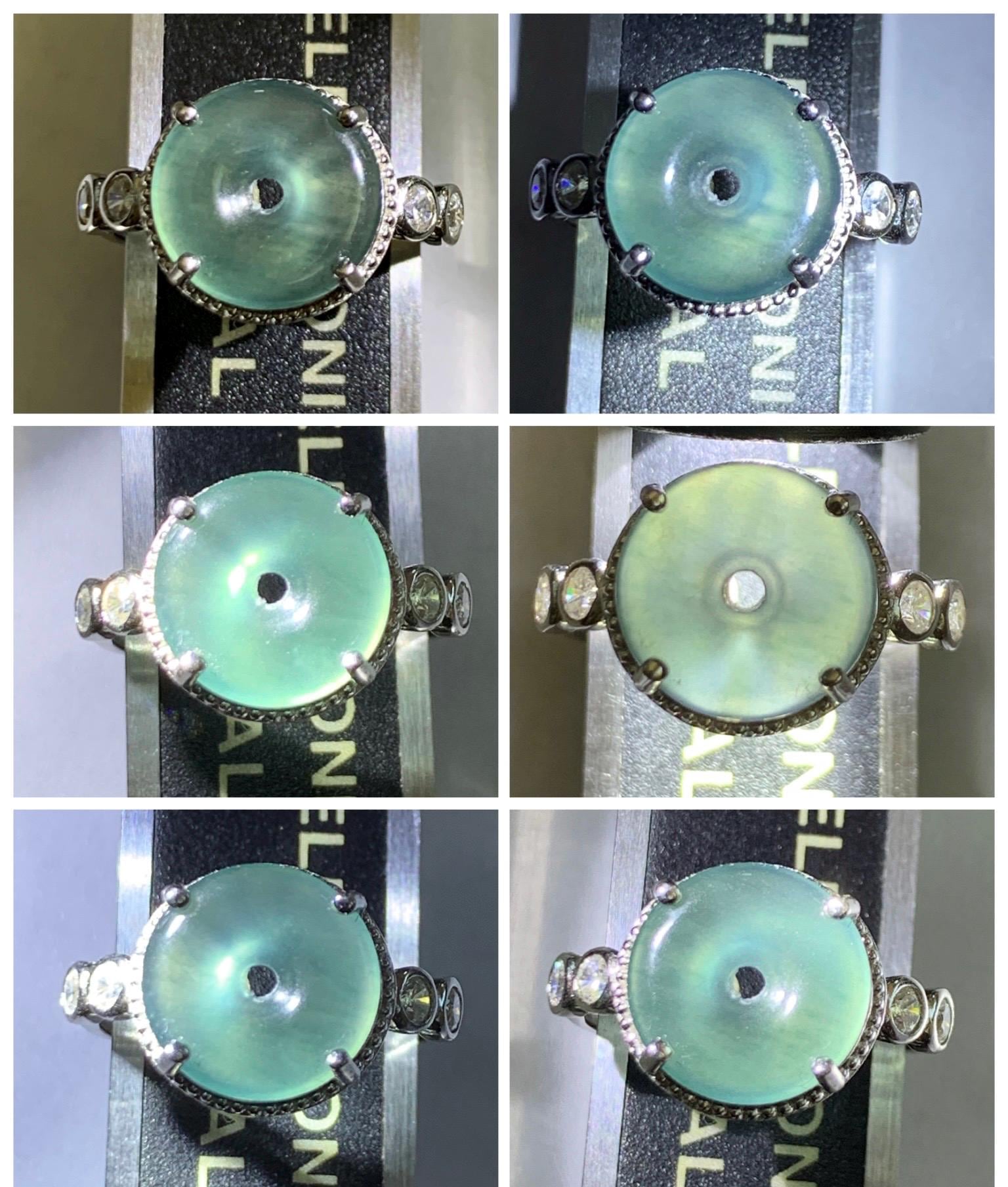 Natural Grade A Guatemalan Icy Translucent Teal Blue Jade Jadeite Donut Ping An Kou Ring Sterling Silver Size 7 Adjustable 天然冰危蓝翡翠平安扣戒指WLK88
