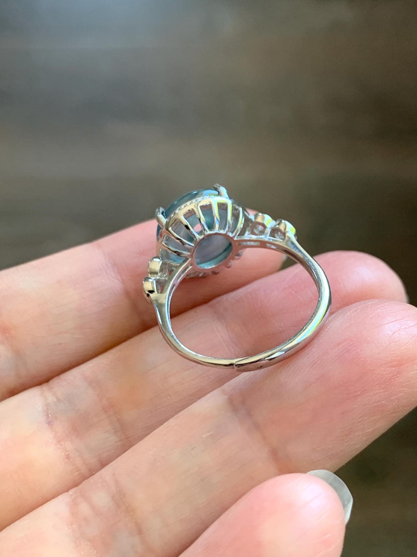 Natural Grade A Guatemalan Icy Translucent Teal Blue Jade Jadeite Donut Ping An Kou Ring Sterling Silver Size 7 Adjustable 天然冰危蓝翡翠平安扣戒指WLK88