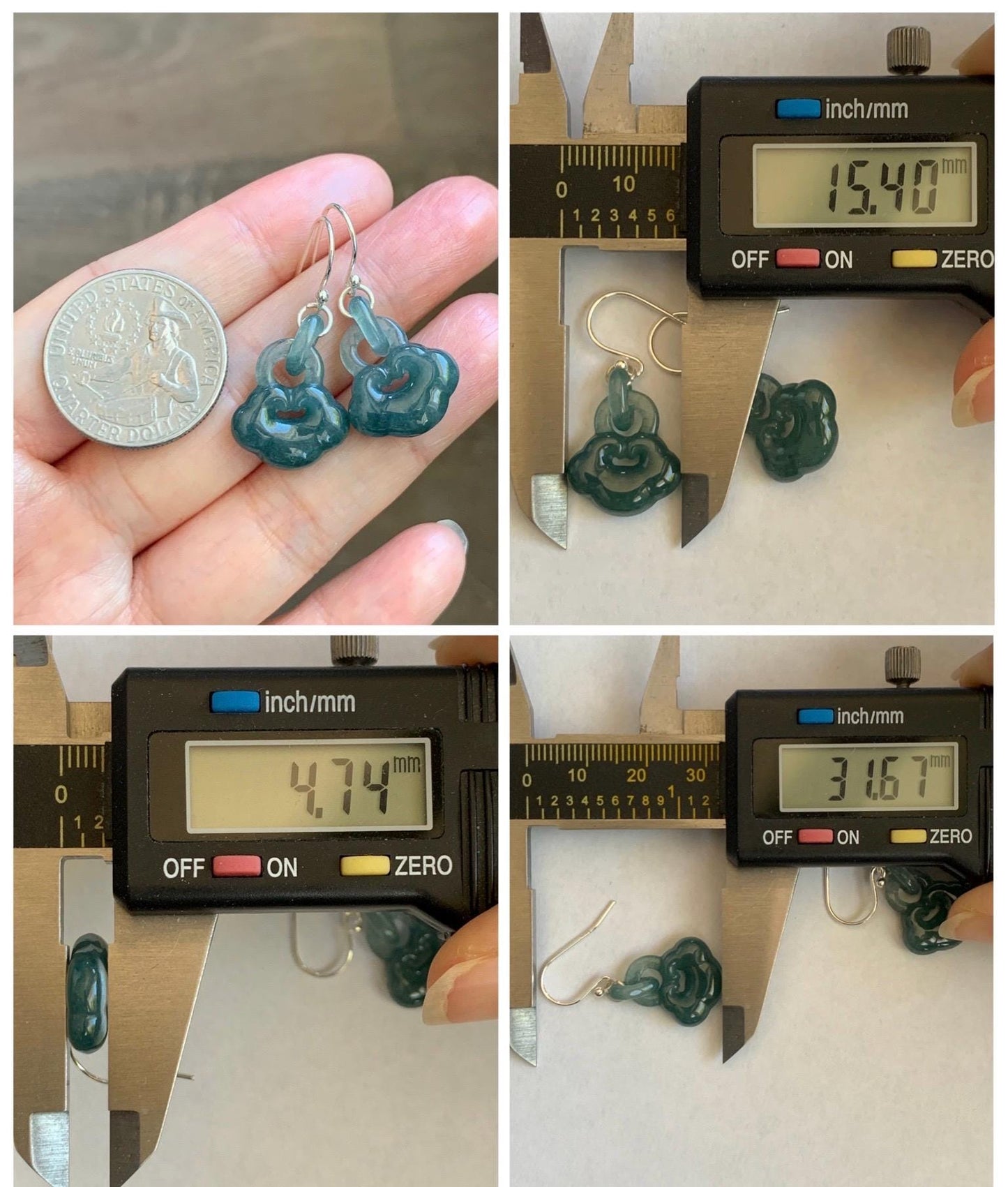 Natural Grade A Guatemalan Icy Teal Blue Jade Jadeite Ruyi w/ Interlocking Rings Dangle Earrings Sterling Silver 天然冰危蓝翡翠如意锁包环环相扣耳钩 WH220A