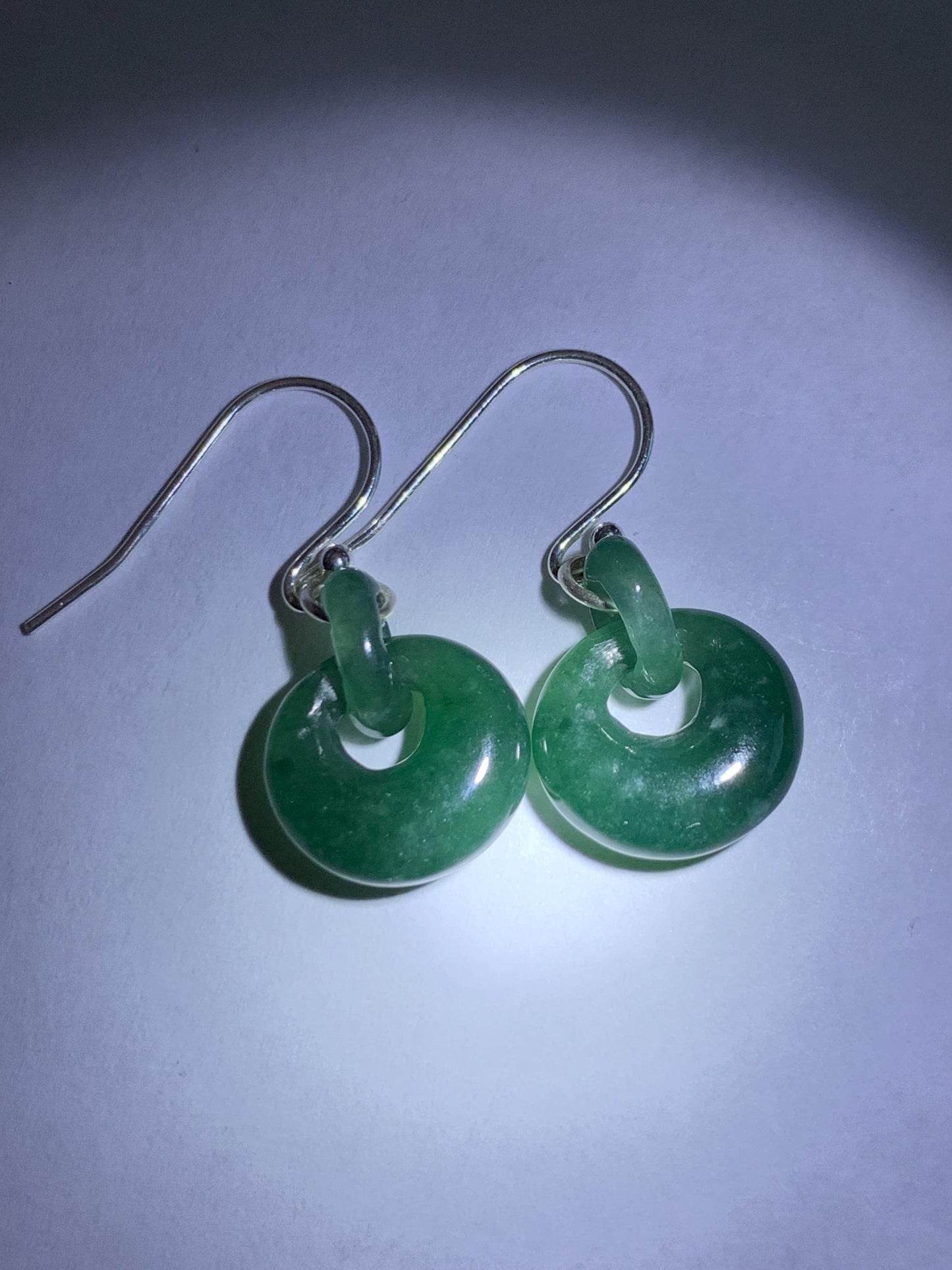 Natural Grade A Guatemalan Icy Teal Green Jade Jadeite Donut w/ Interlocking Rings Dangle Earrings Sterling Silver 天然冰危蓝绿翡翠环环相扣耳钩 WH220B