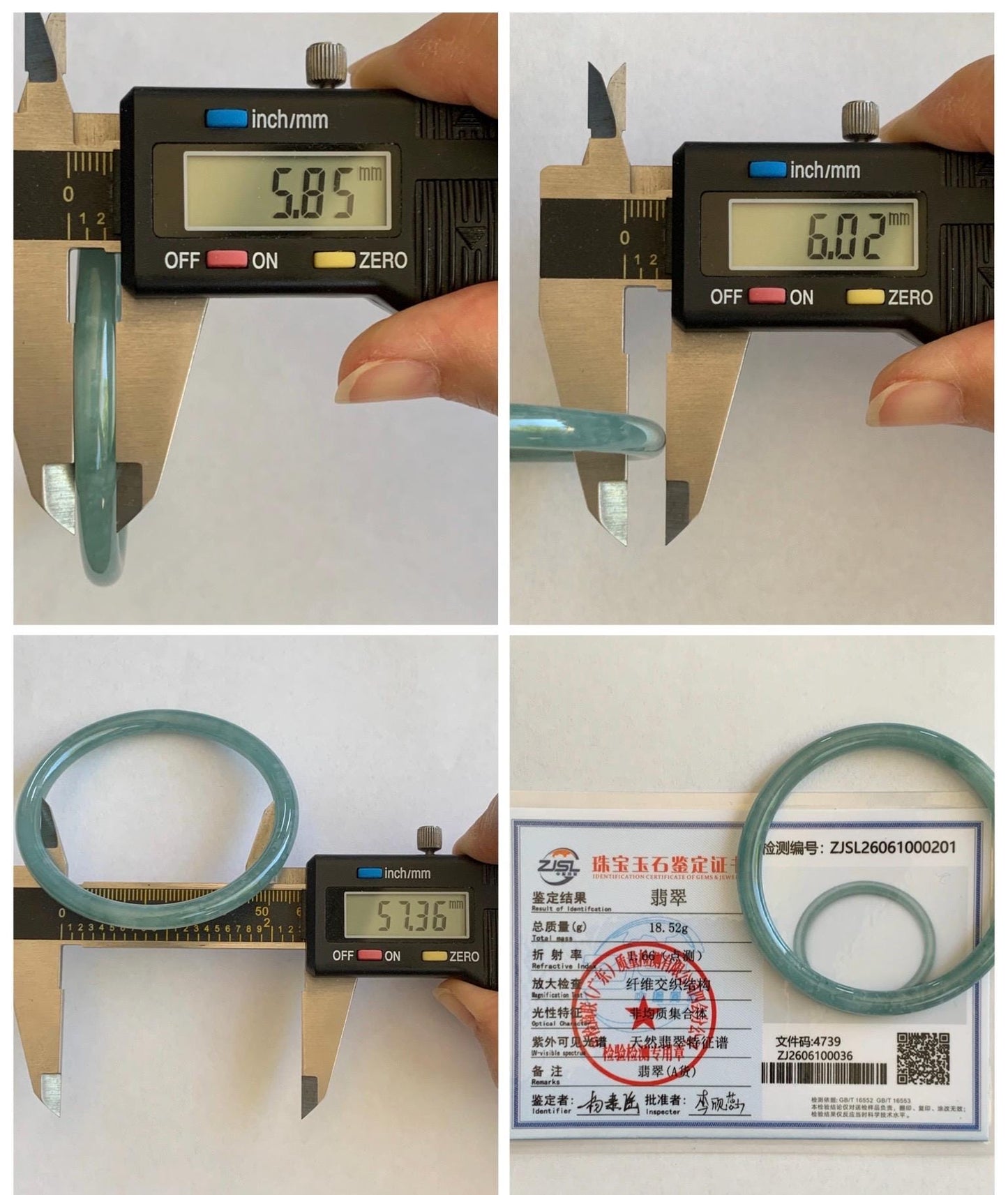 Certified Natural Grade A Guatemalan Icy Translucent Dusty Teal Jade Jadeite Slim Bangle 57.36mm 7.09” 18.52g 天然冰危暗蓝绿翡翠细圆条手镯 201