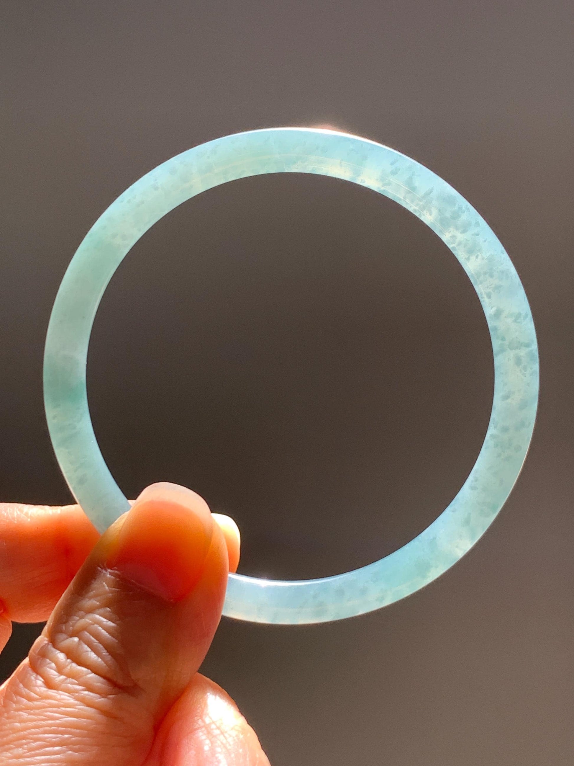 Certified Natural Grade A Guatemalan Icy Translucent Dusty Teal Jade Jadeite Slim Bangle 57.36mm 7.09” 18.52g 天然冰危暗蓝绿翡翠细圆条手镯 201