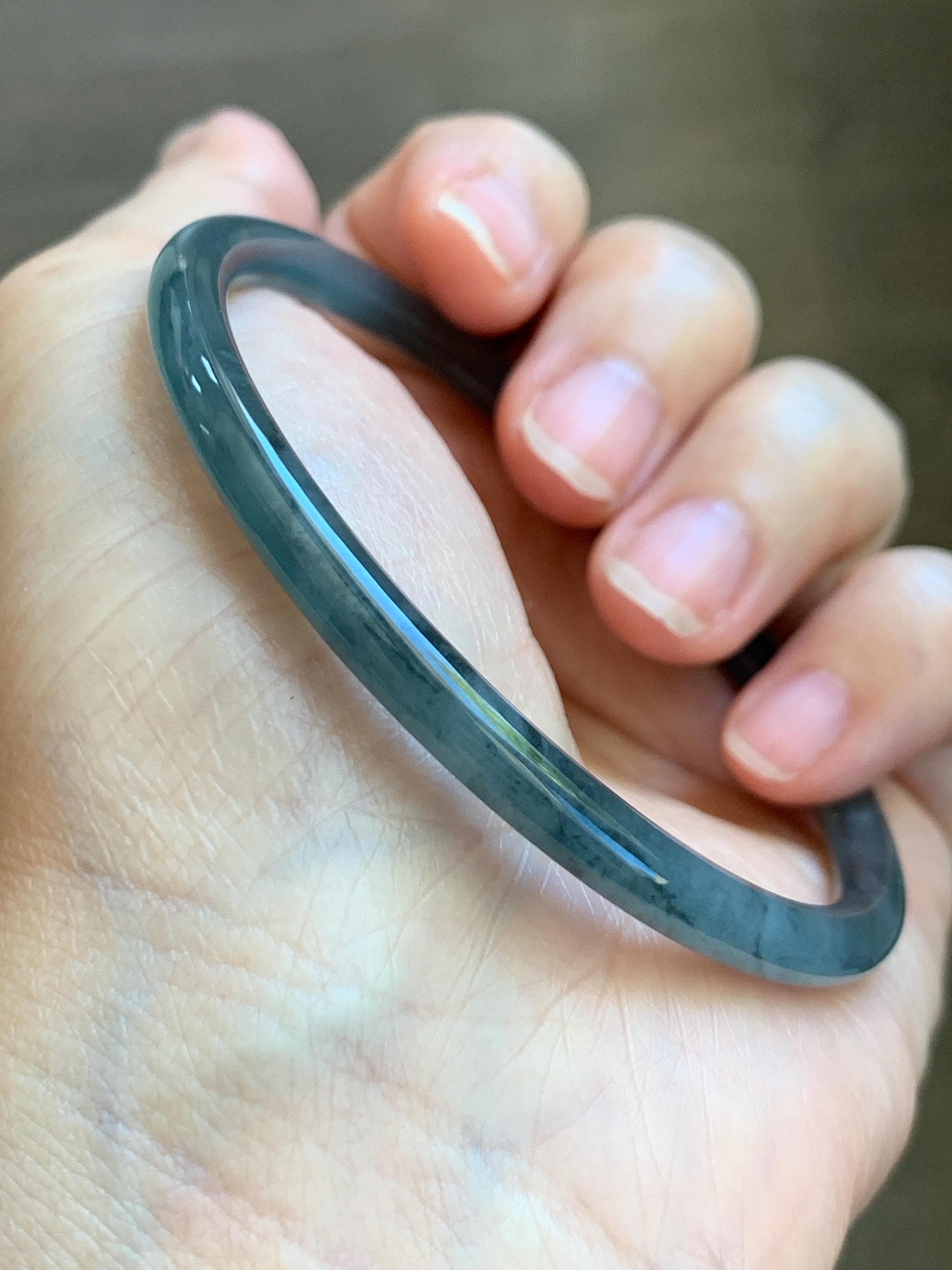 Certified Natural Grade A Guatemalan Icy Translucent Grayish Blue Wuji Marbled Jade Jadeite Bangle Bracelet 60.15mm 7.4” 天然冰危蓝灰乌鸡细圆条翡翠手镯 188