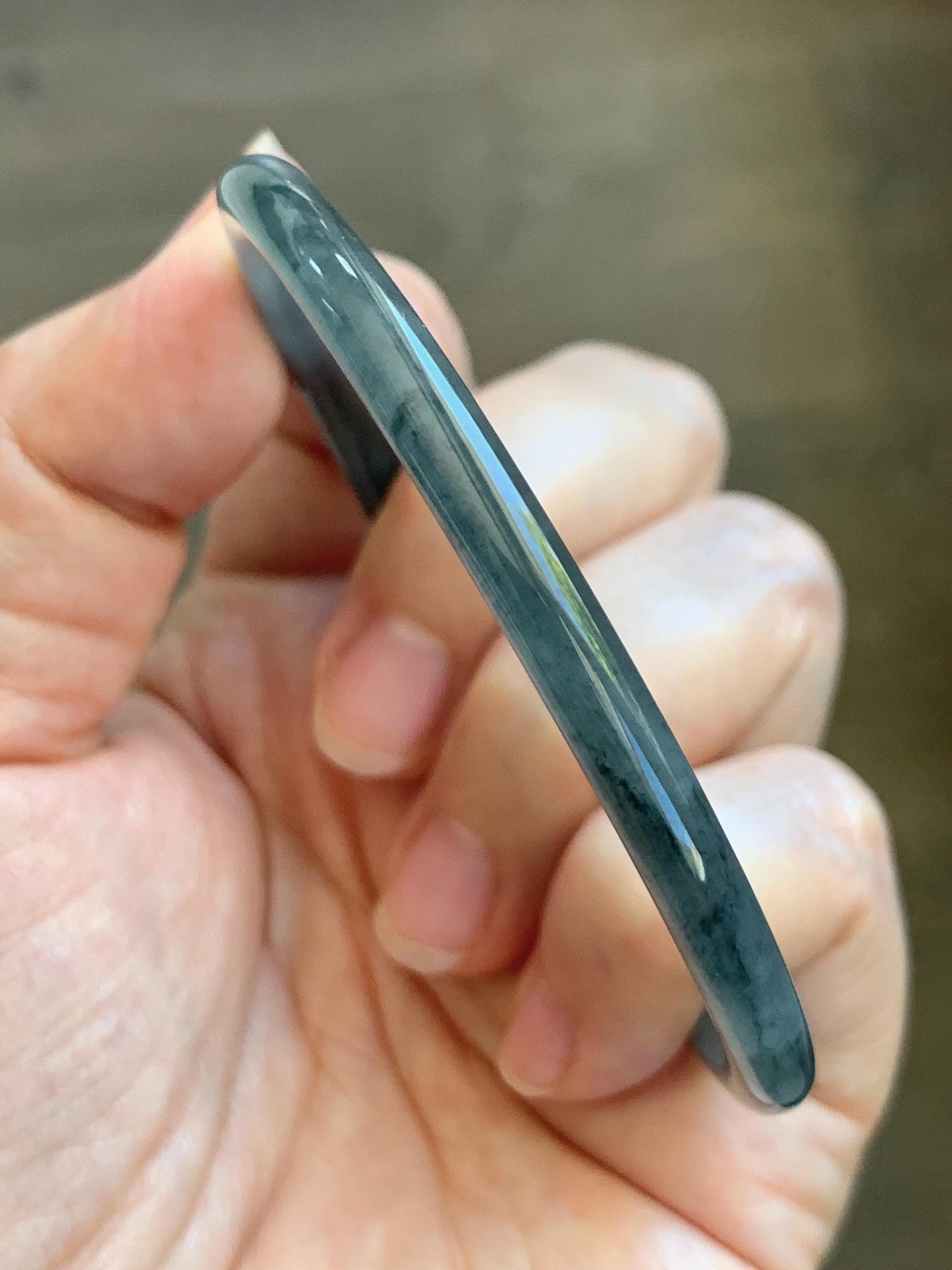 Certified Natural Grade A Guatemalan Icy Translucent Grayish Blue Wuji Marbled Jade Jadeite Bangle Bracelet 60.15mm 7.4” 天然冰危蓝灰乌鸡细圆条翡翠手镯 188