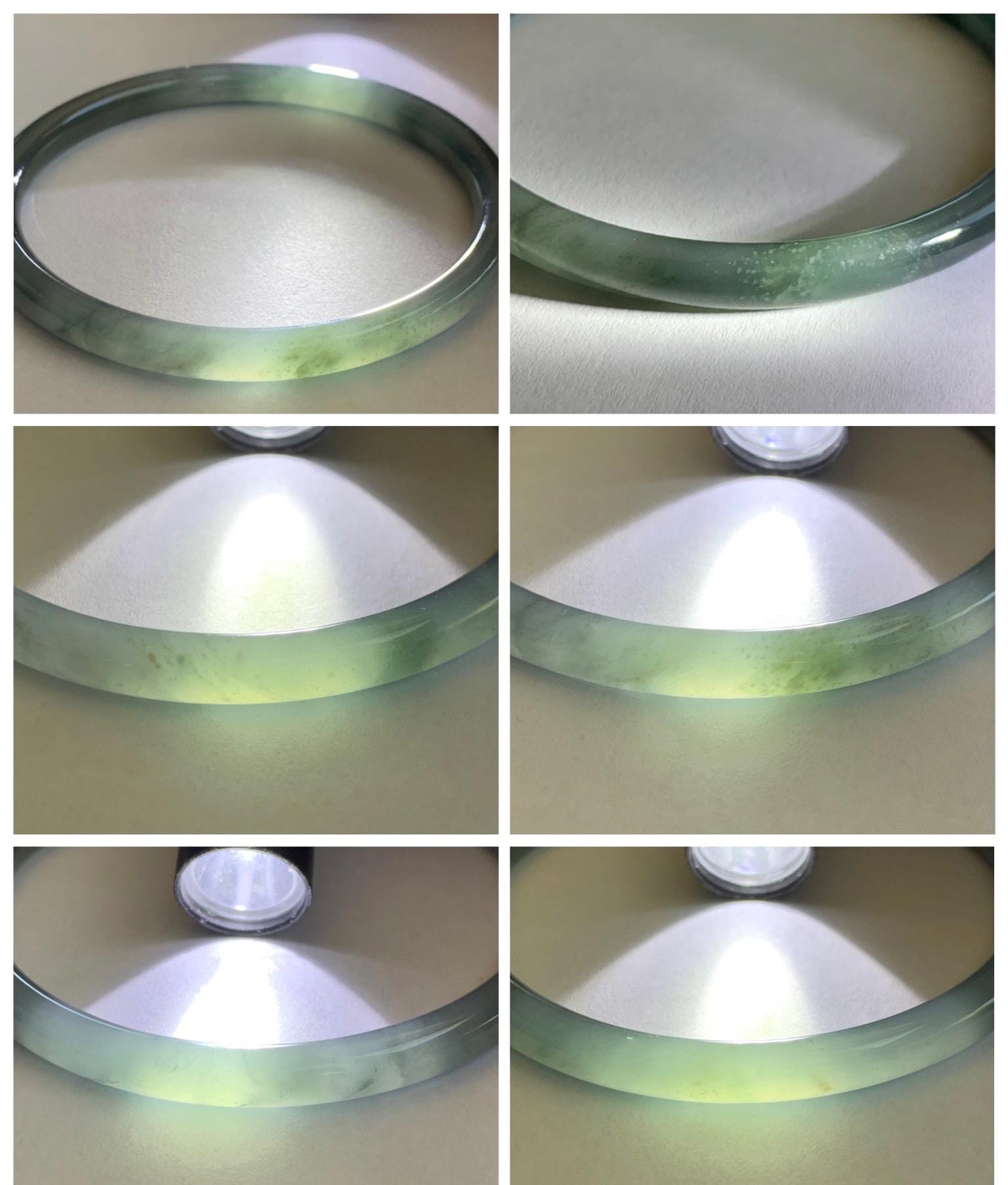 Certified Natural Grade A Guatemalan Icy Translucent Grayish Blue Wuji Marbled Jade Jadeite Bangle Bracelet 60mm 7.42” 天然冰危蓝灰乌鸡细圆条翡翠手镯 189