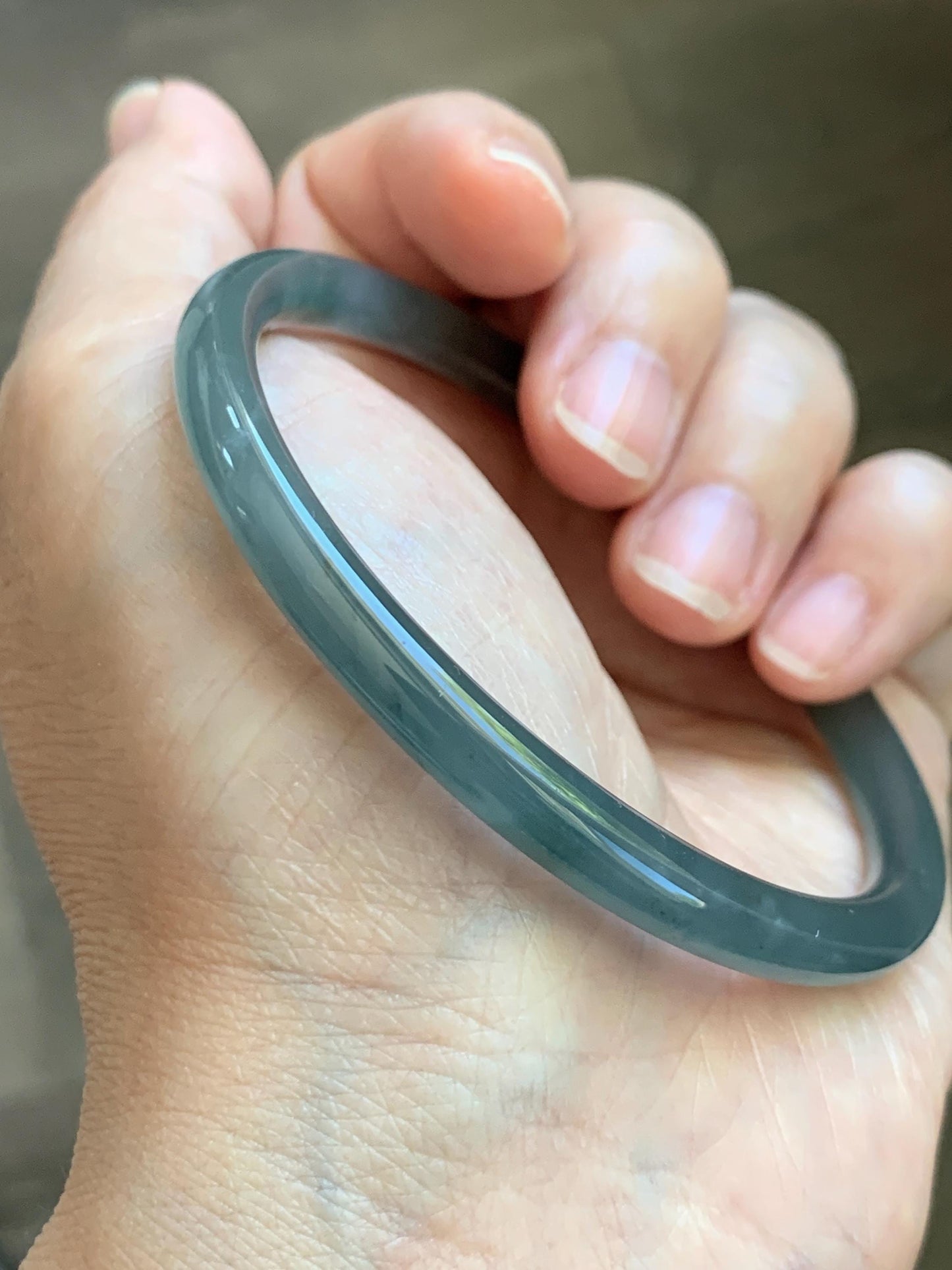 Certified Natural Grade A Guatemalan Icy Translucent Grayish Blue Wuji Marbled Jade Jadeite Bangle Bracelet 60mm 7.42” 天然冰危蓝灰乌鸡细圆条翡翠手镯 189