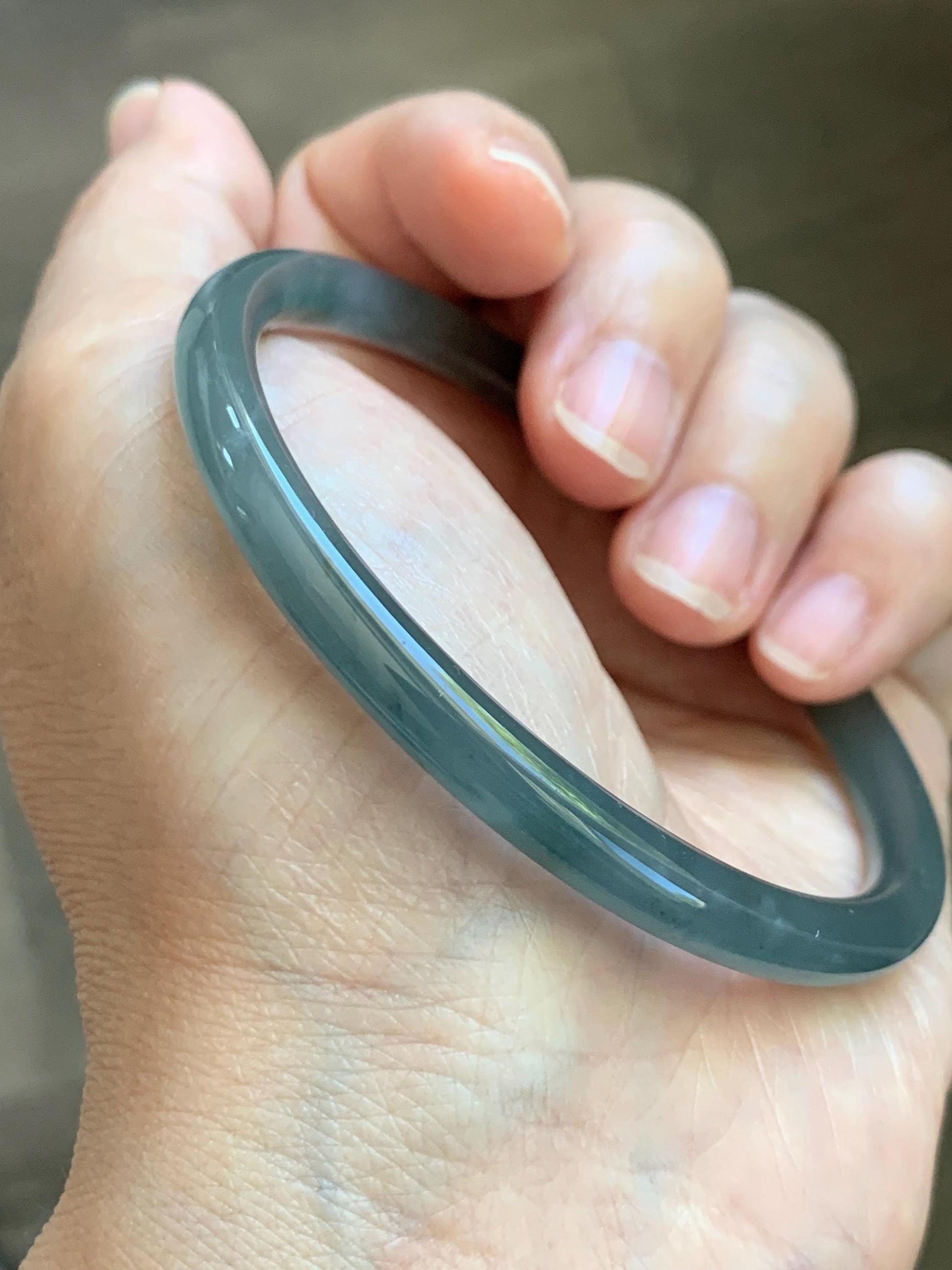 Certified Natural Grade A Guatemalan Icy Translucent Grayish Blue Wuji Marbled Jade Jadeite Bangle Bracelet 60mm 7.42” 天然冰危蓝灰乌鸡细圆条翡翠手镯 189