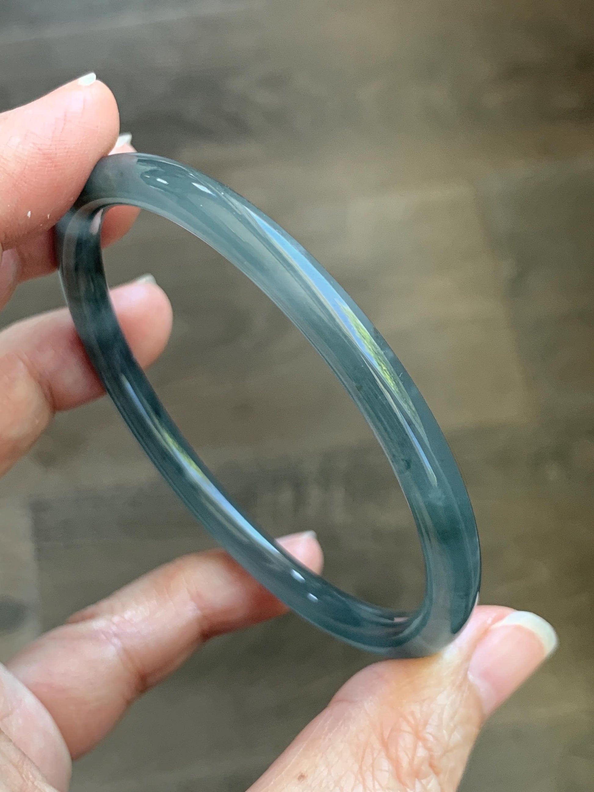 Certified Natural Grade A Guatemalan Icy Translucent Grayish Blue Wuji Marbled Jade Jadeite Bangle Bracelet 60mm 7.42” 天然冰危蓝灰乌鸡细圆条翡翠手镯 189