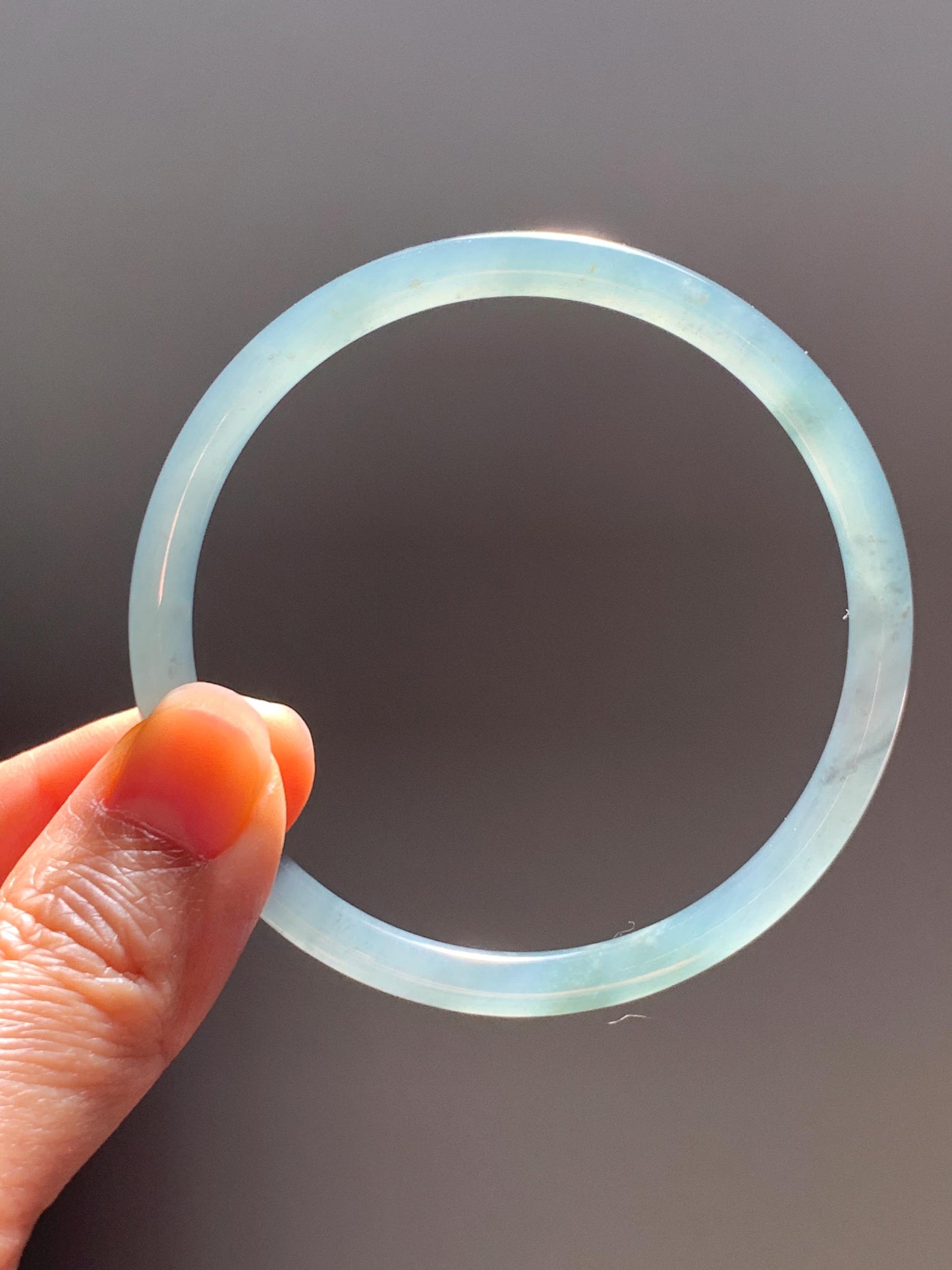 Certified Natural Grade A Guatemalan Icy Translucent Grayish Blue Wuji Marbled Jade Jadeite Bangle Bracelet 60mm 7.42” 天然冰危蓝灰乌鸡细圆条翡翠手镯 189