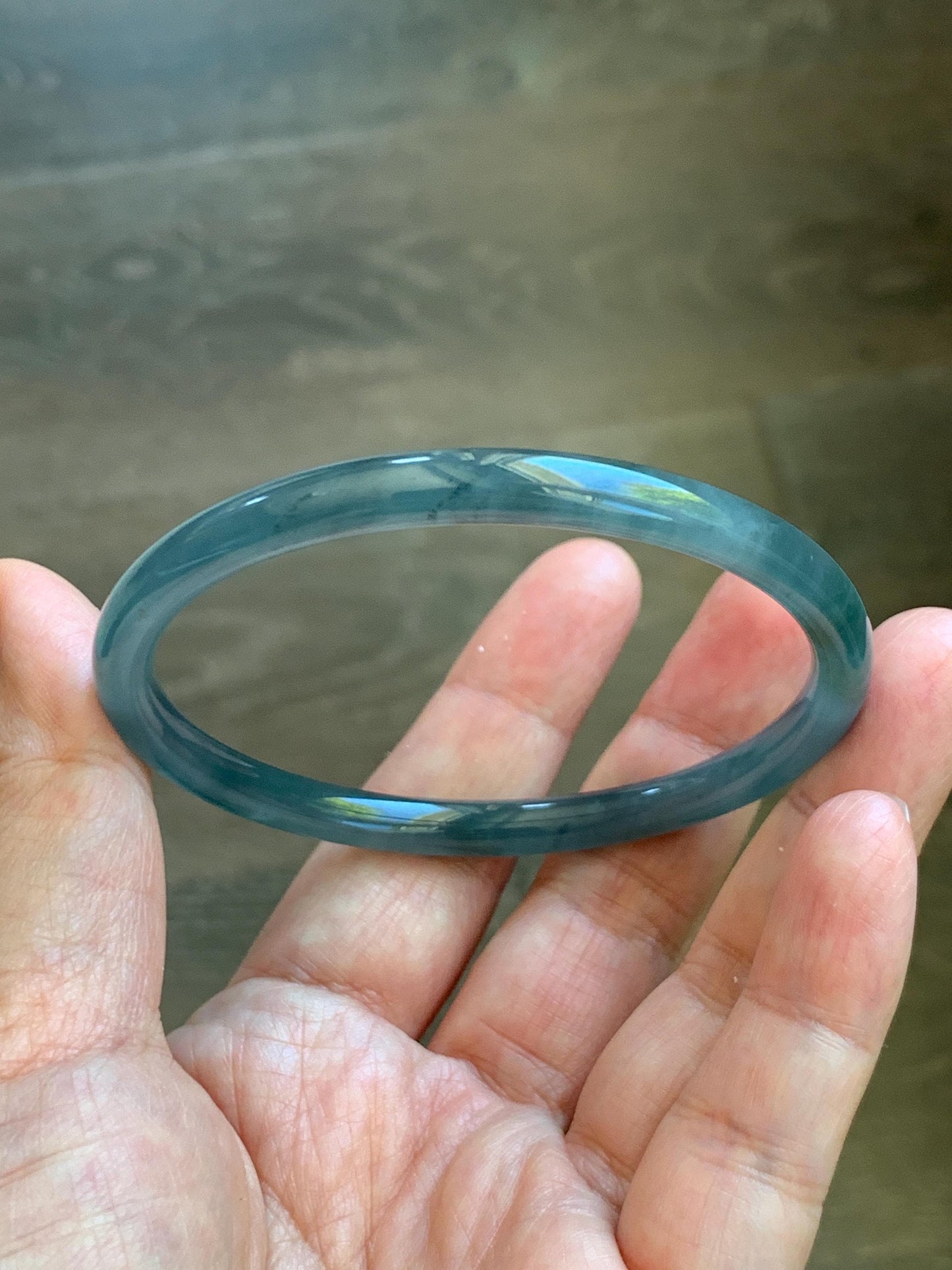 Certified Natural Grade A Guatemalan Icy Translucent Grayish Blue Wuji Marbled Jade Jadeite Bangle Bracelet 60mm 7.42” 天然冰危蓝灰乌鸡细圆条翡翠手镯 189