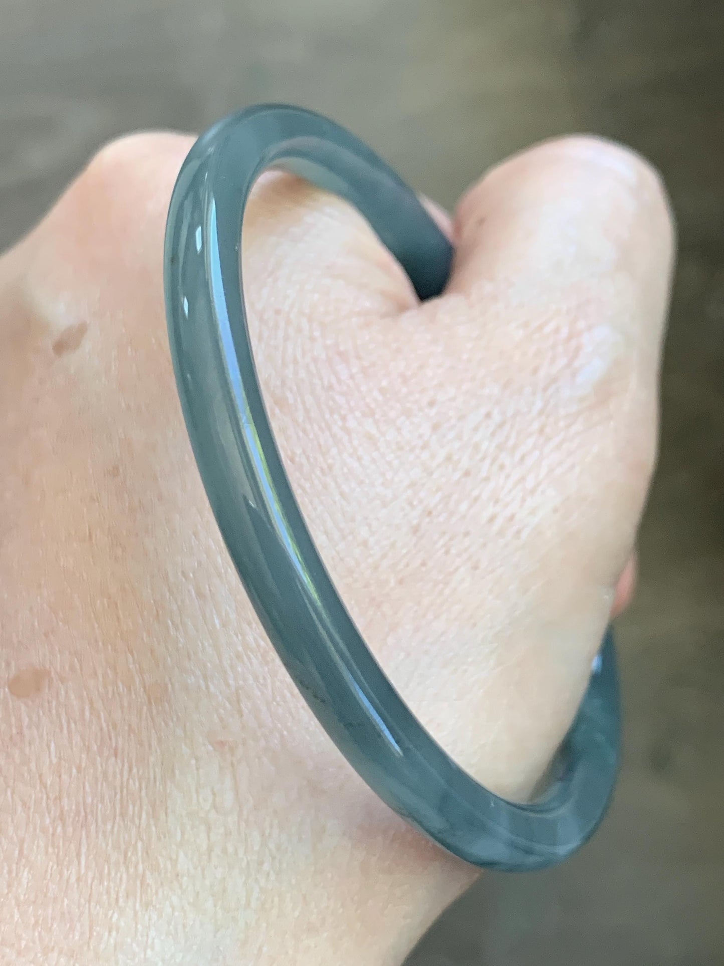 Certified Natural Grade A Guatemalan Icy Translucent Grayish Blue Wuji Marbled Jade Jadeite Bangle Bracelet 60mm 7.42” 天然冰危蓝灰乌鸡细圆条翡翠手镯 189