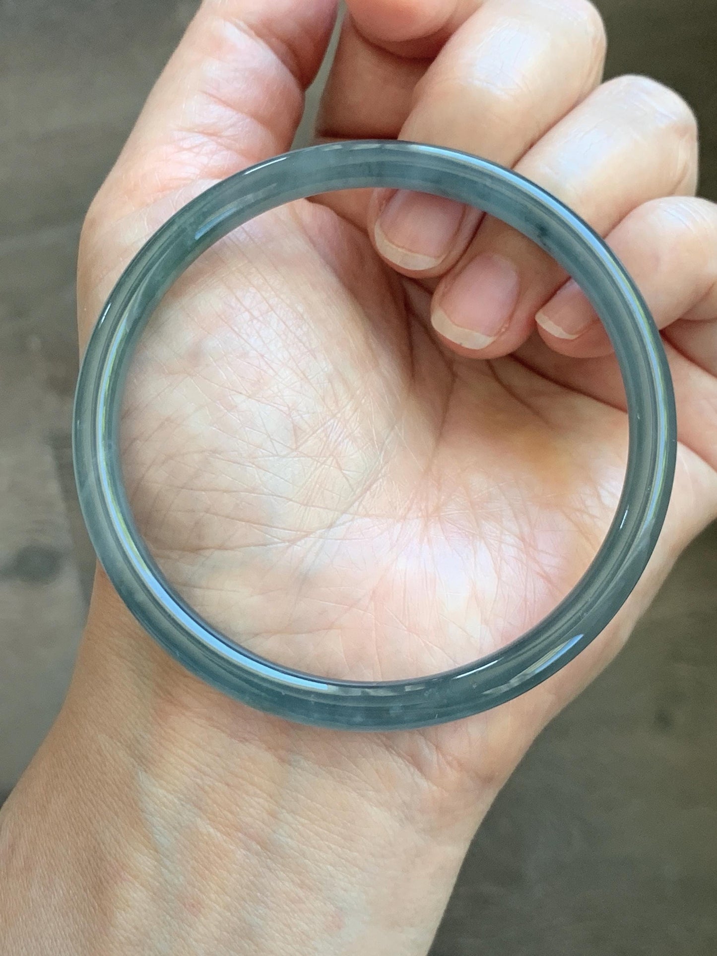 Certified Natural Grade A Guatemalan Icy Translucent Grayish Blue Wuji Marbled Jade Jadeite Bangle Bracelet 60mm 7.42” 天然冰危蓝灰乌鸡细圆条翡翠手镯 189