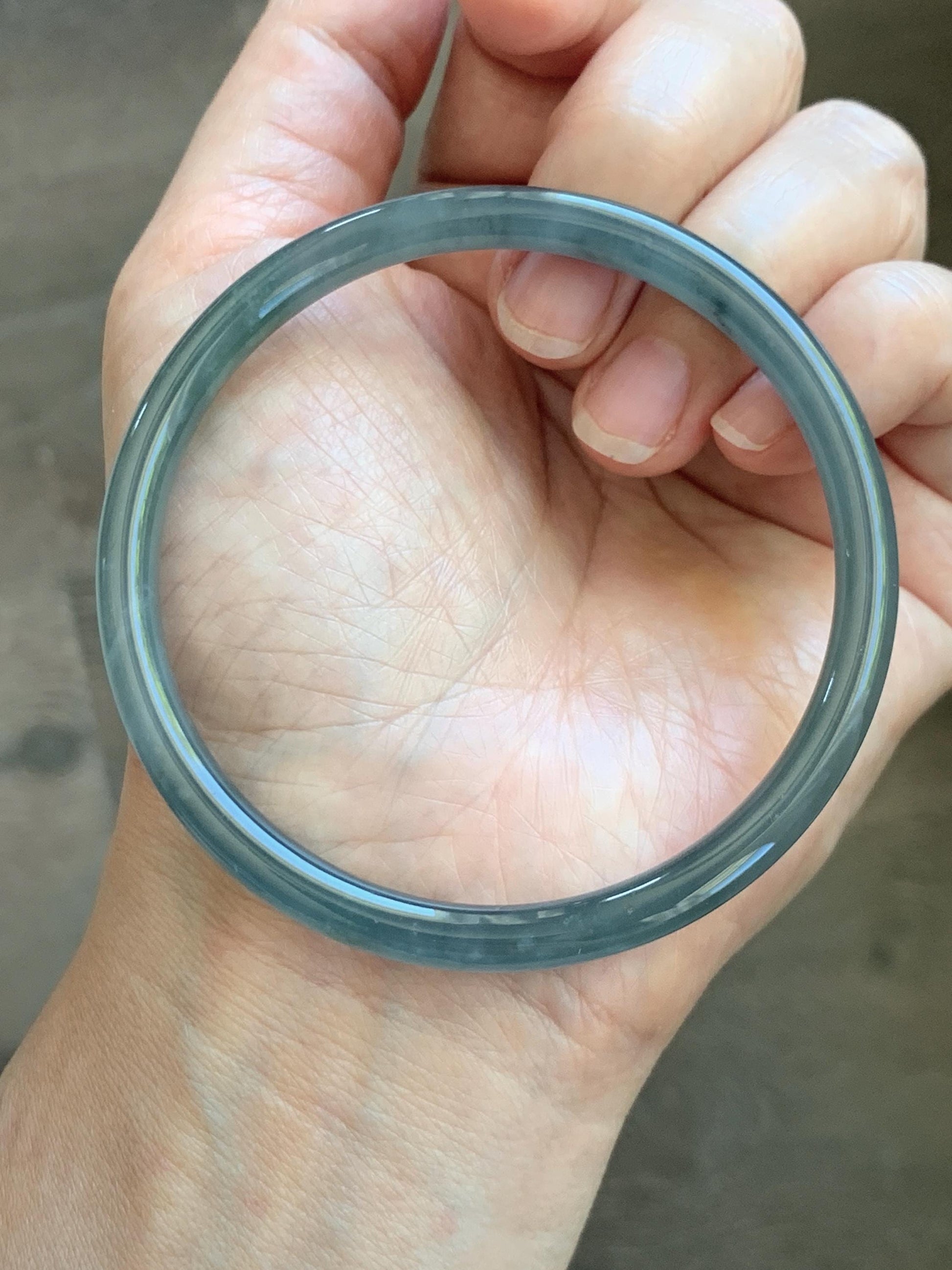 Certified Natural Grade A Guatemalan Icy Translucent Grayish Blue Wuji Marbled Jade Jadeite Bangle Bracelet 60mm 7.42” 天然冰危蓝灰乌鸡细圆条翡翠手镯 189
