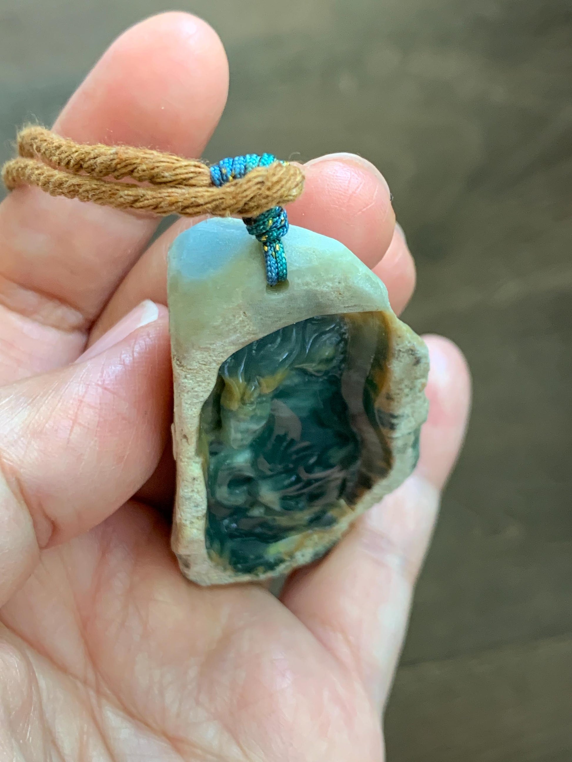 Natural Grade A Guatemalan Icy Dark Teal Blue Jade Jadeite with Rough Rind Carved Horse Pendant Rope Necklace 26" 47g 天然危蓝翡翠马牌皮壳料吊坠 WKM110