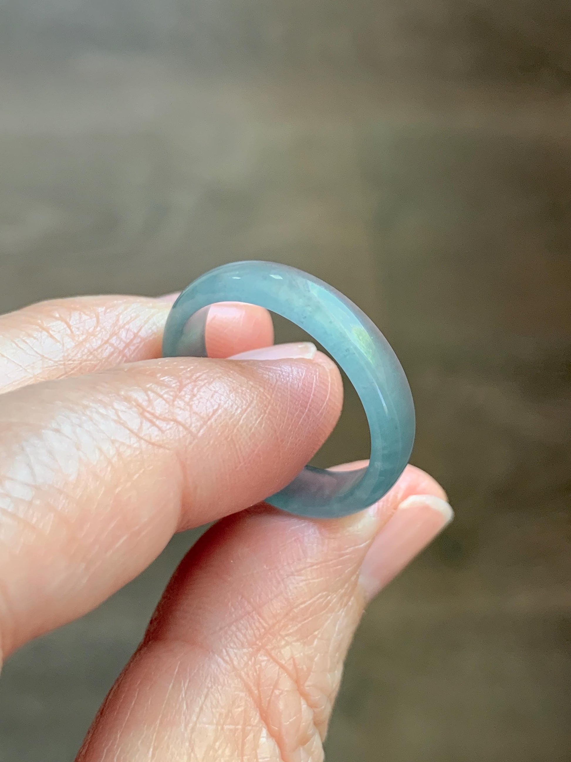 Natural Guatemalan Grade A Icy Translucent Teal Blue Jade Jadeite Band Ring Size 9.25 US 天然冰胶危蓝翡翠戒圈 WLJ560H