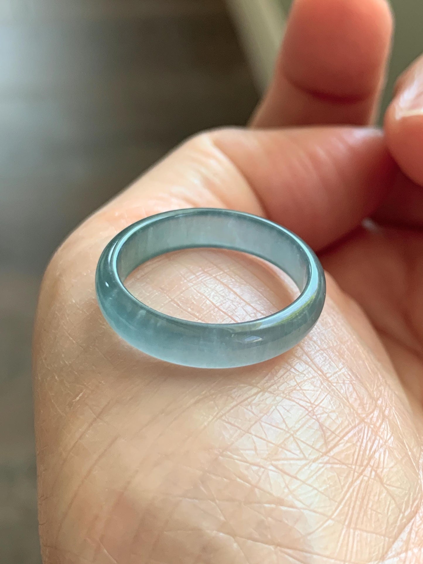 Natural Guatemalan Grade A Icy Translucent Teal Blue Jade Jadeite Band Ring Size 9.25 US 天然冰胶危蓝翡翠戒圈 WLJ560H
