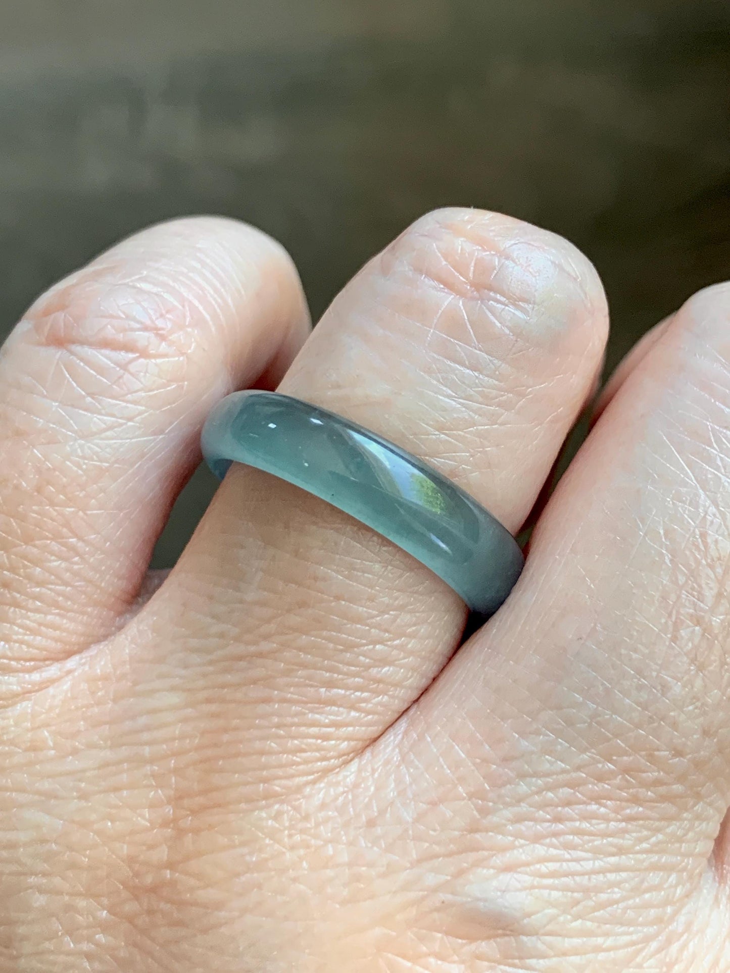 Natural Guatemalan Grade A Icy Translucent Teal Blue Jade Jadeite Band Ring Size 9.25 US 天然冰胶危蓝翡翠戒圈 WLJ560H