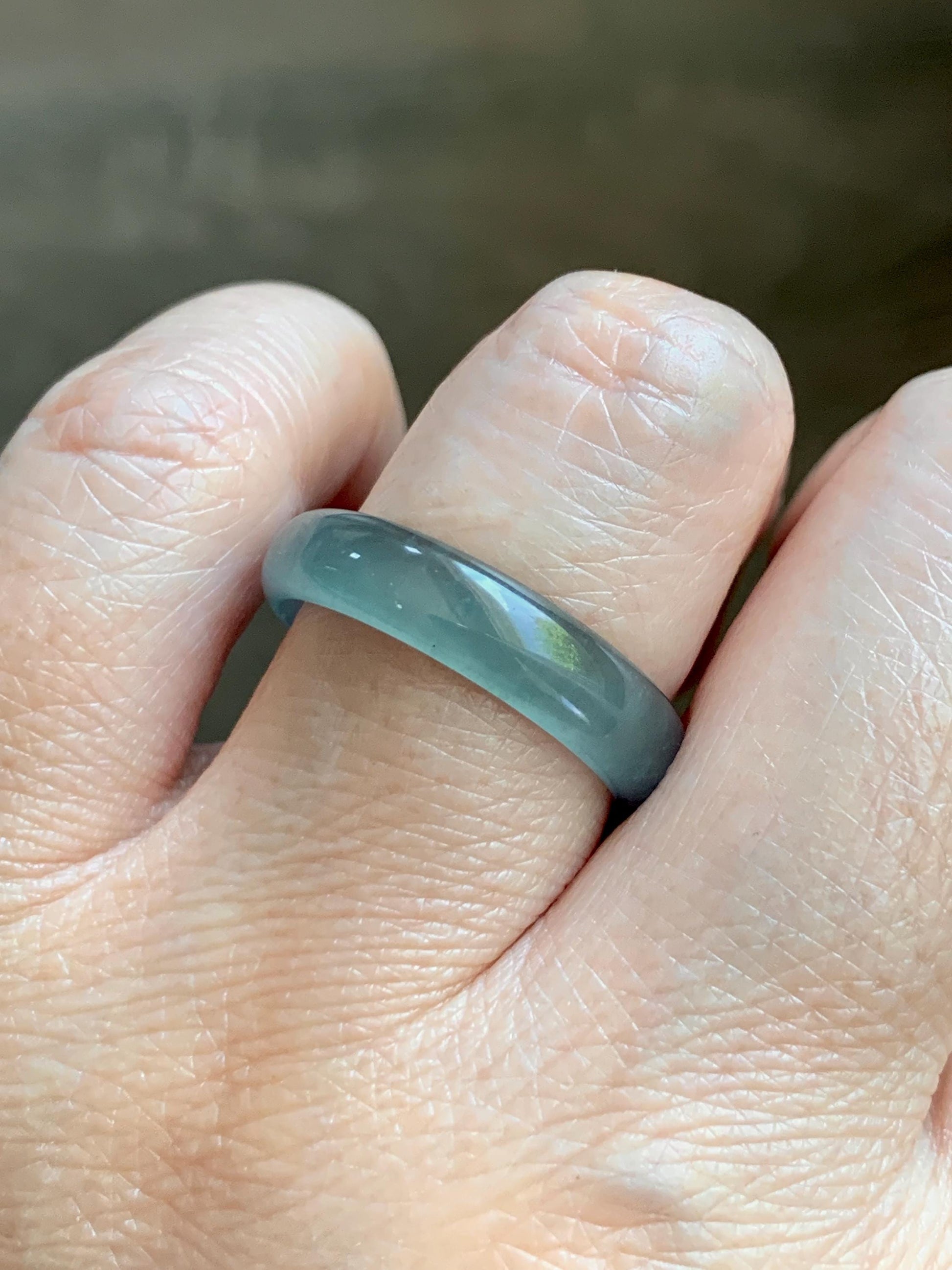 Natural Guatemalan Grade A Icy Translucent Teal Blue Jade Jadeite Band Ring Size 9.25 US 天然冰胶危蓝翡翠戒圈 WLJ560H