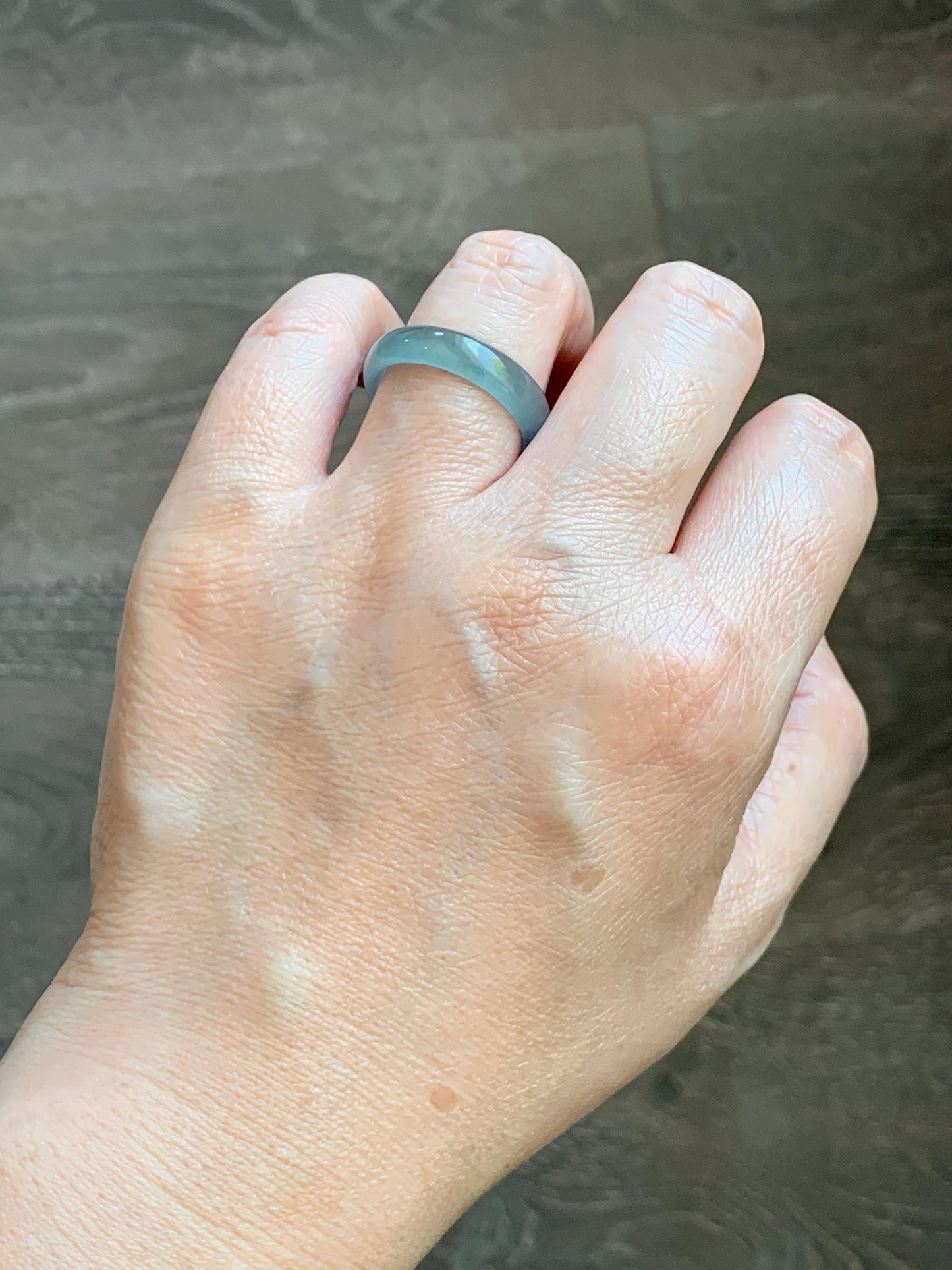 Natural Guatemalan Grade A Icy Translucent Teal Blue Jade Jadeite Band Ring Size 9.25 US 天然冰胶危蓝翡翠戒圈 WLJ560H