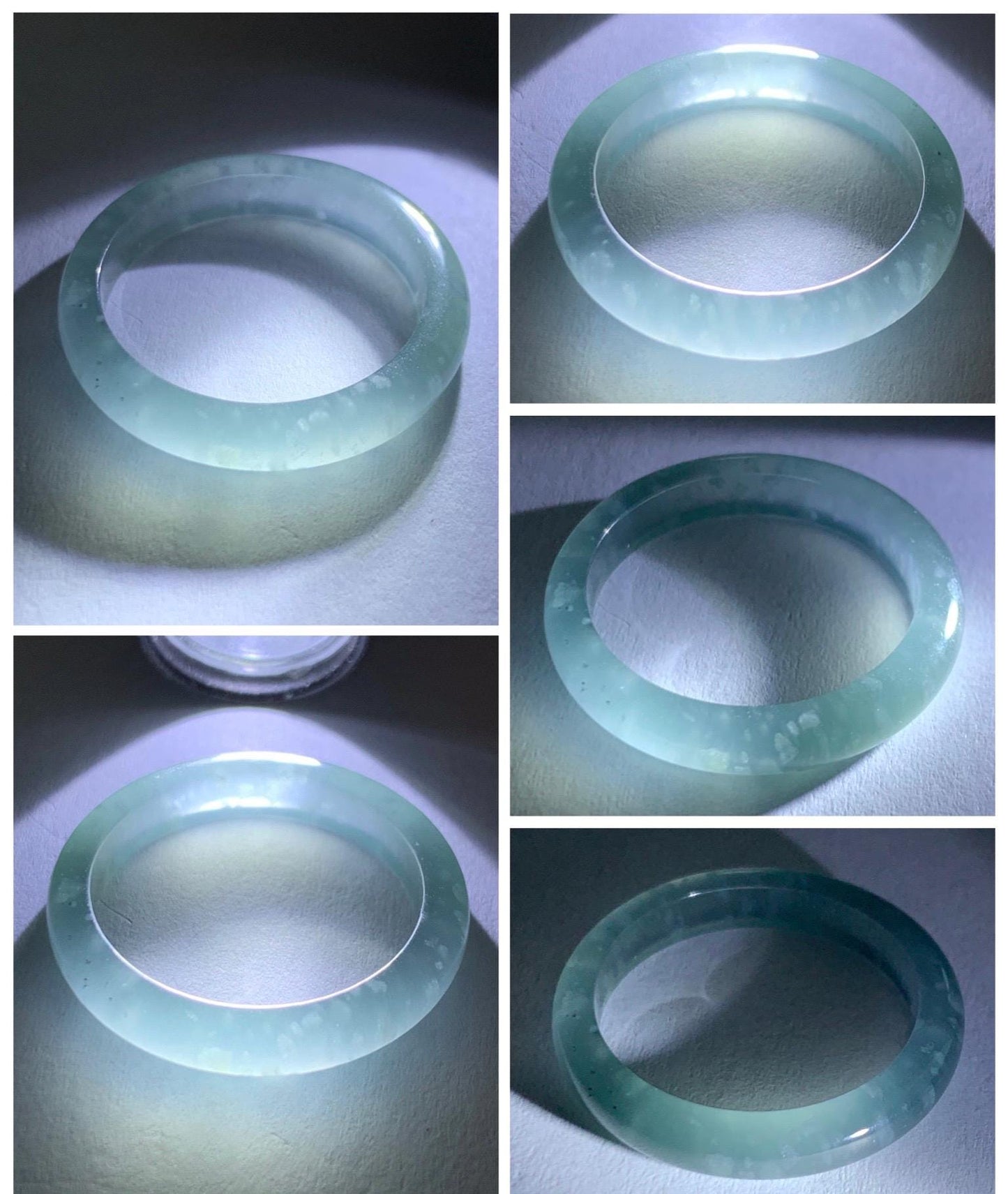 Natural Guatemalan Grade A Icy Translucent Light Teal Blue Jade Jadeite Band Ring Size 8.5 US 天然冰胶危蓝翡翠戒圈 WLJ560G