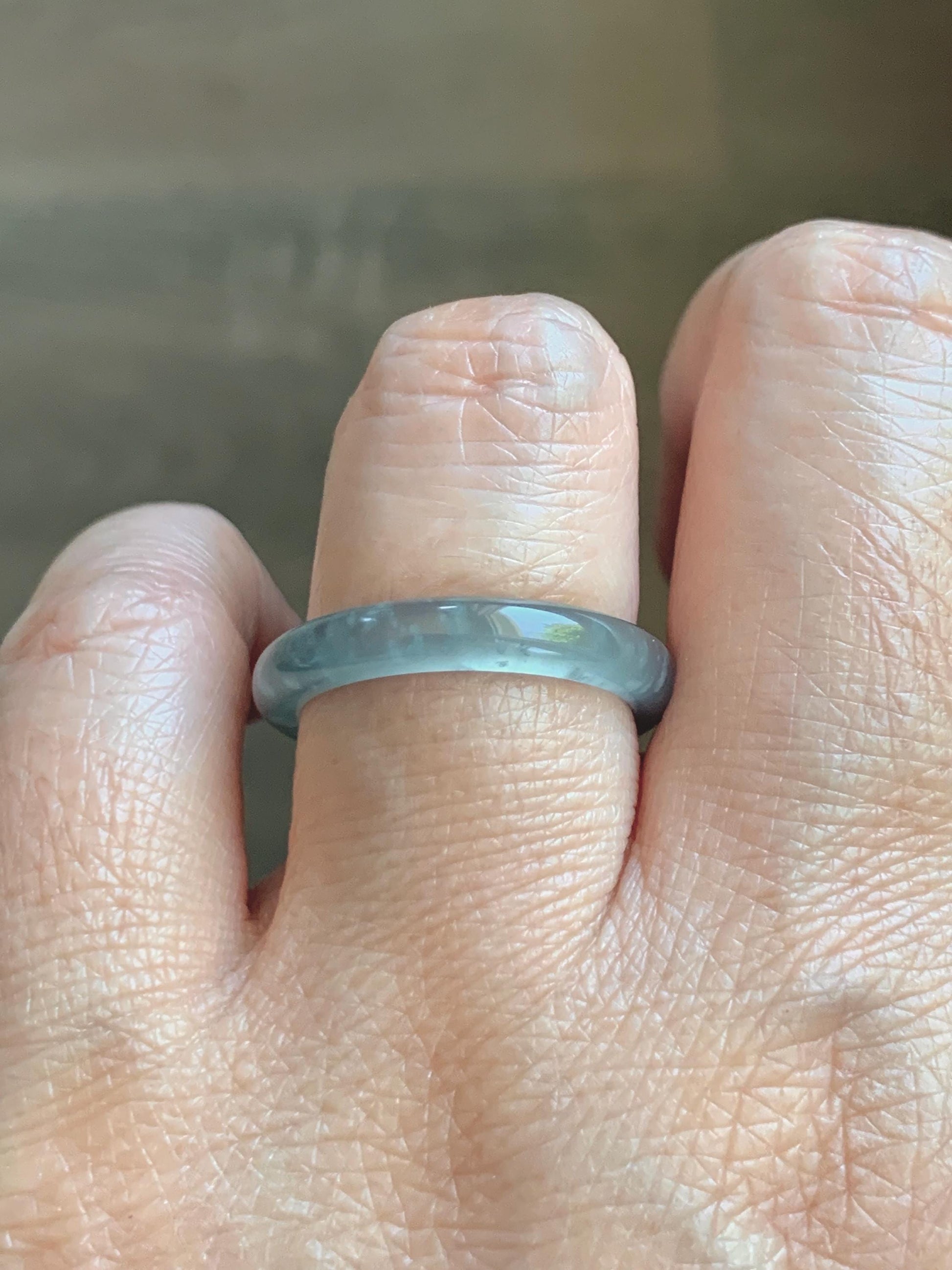 Natural Guatemalan Grade A Icy Translucent Light Teal Blue Jade Jadeite Band Ring Size 8.5 US 天然冰胶危蓝翡翠戒圈 WLJ560G