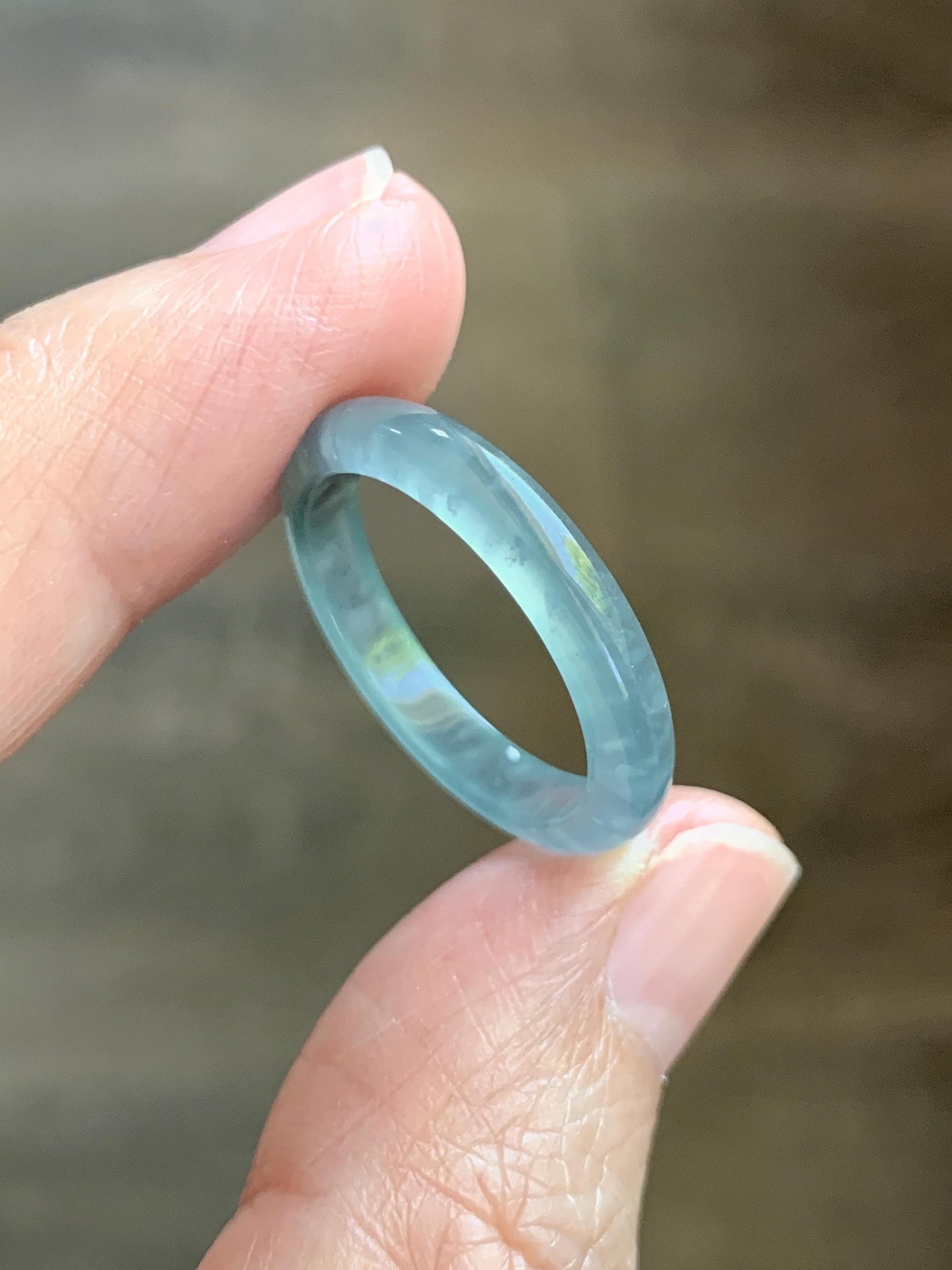 Natural Guatemalan Grade A Icy Translucent Light Teal Blue Jade Jadeite Band Ring Size 8.5 US 天然冰胶危蓝翡翠戒圈 WLJ560G
