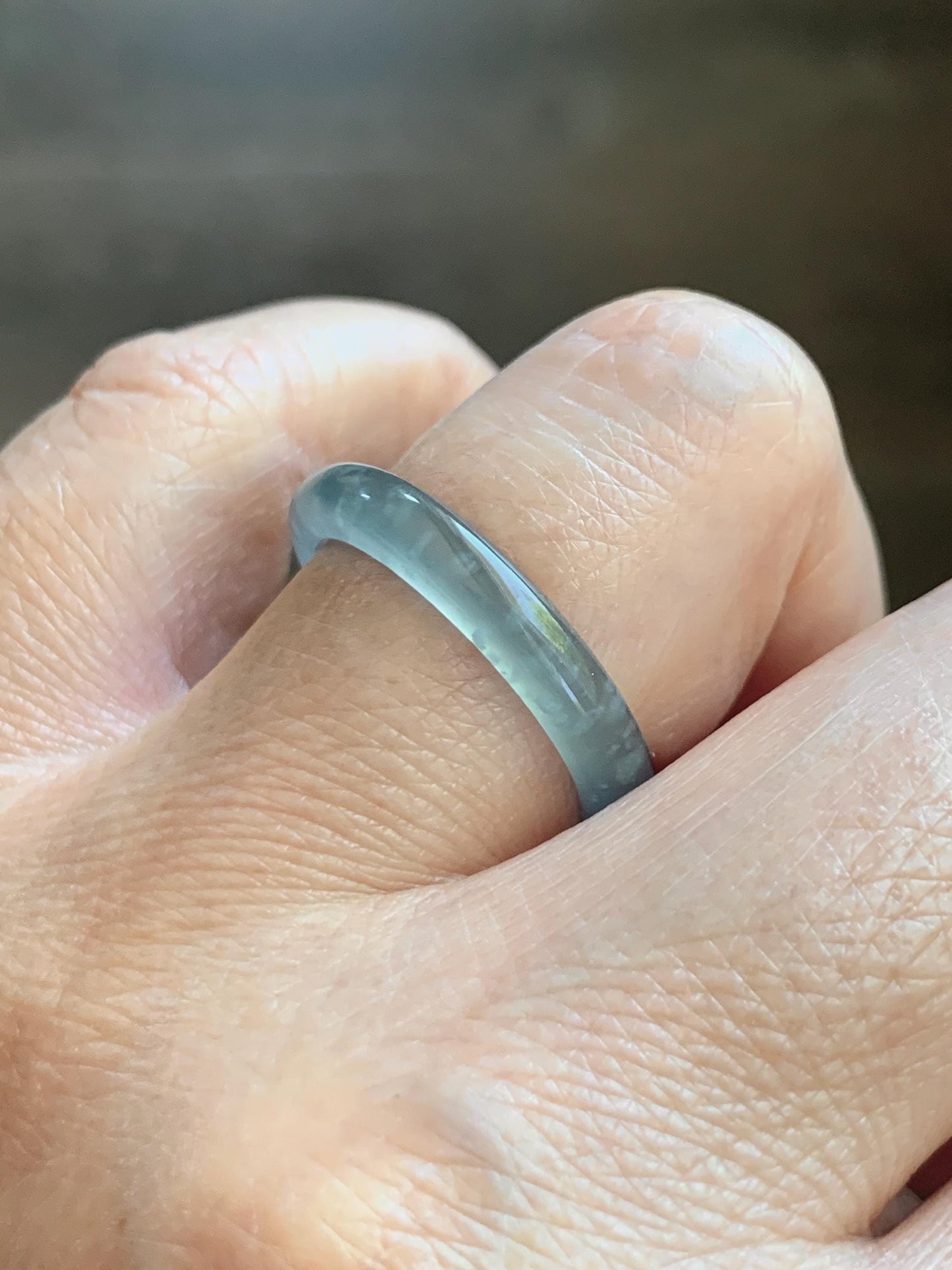 Natural Guatemalan Grade A Icy Translucent Light Teal Blue Jade Jadeite Band Ring Size 8.5 US 天然冰胶危蓝翡翠戒圈 WLJ560G