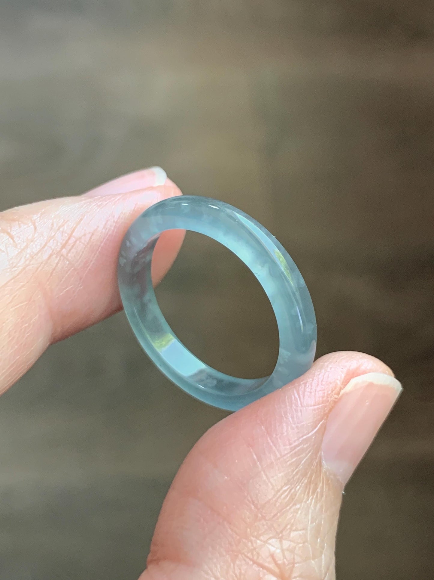Natural Guatemalan Grade A Icy Translucent Light Teal Blue Jade Jadeite Band Ring Size 8.5 US 天然冰胶危蓝翡翠戒圈 WLJ560G