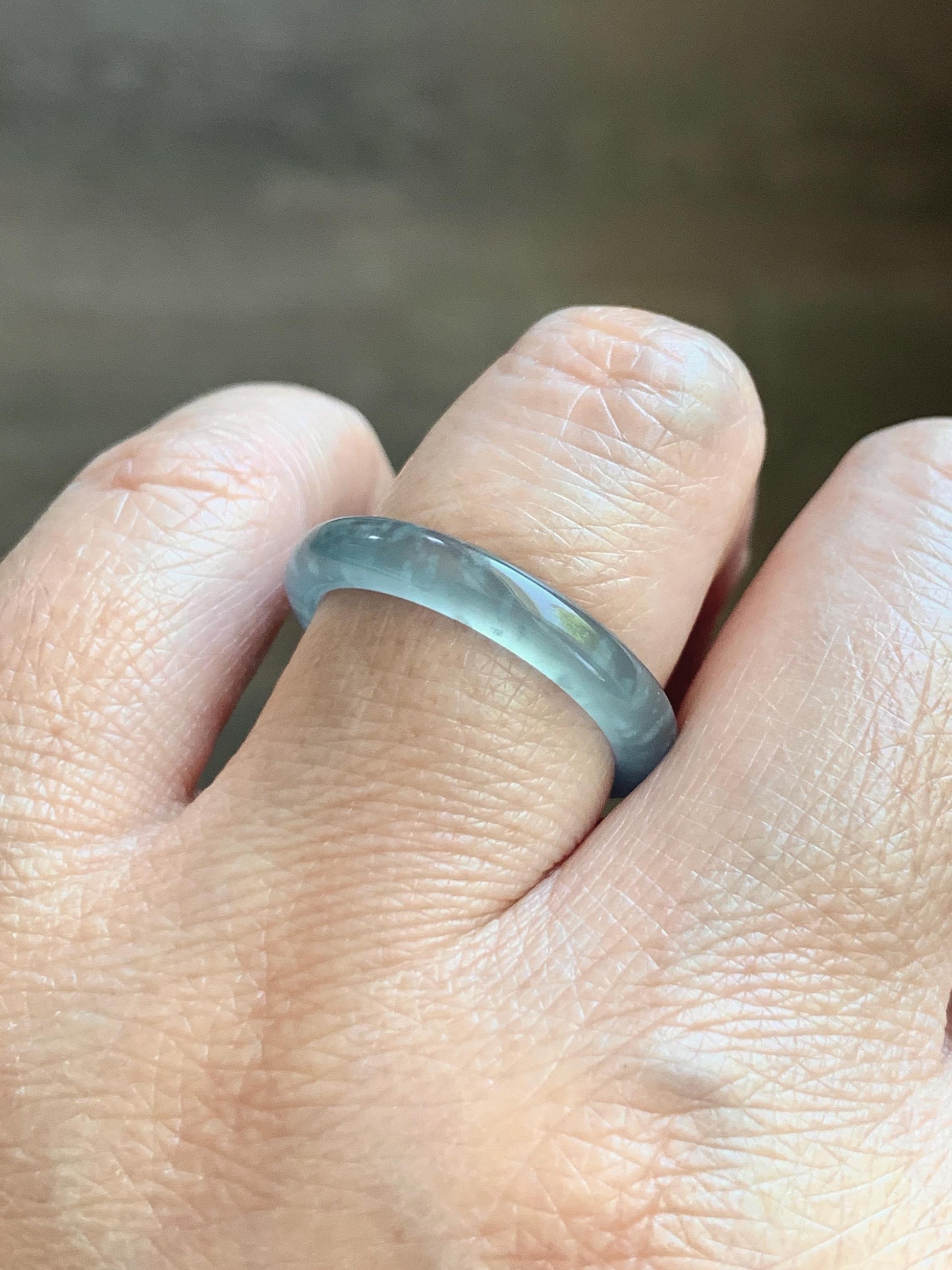 Natural Guatemalan Grade A Icy Translucent Light Teal Blue Jade Jadeite Band Ring Size 8.5 US 天然冰胶危蓝翡翠戒圈 WLJ560G