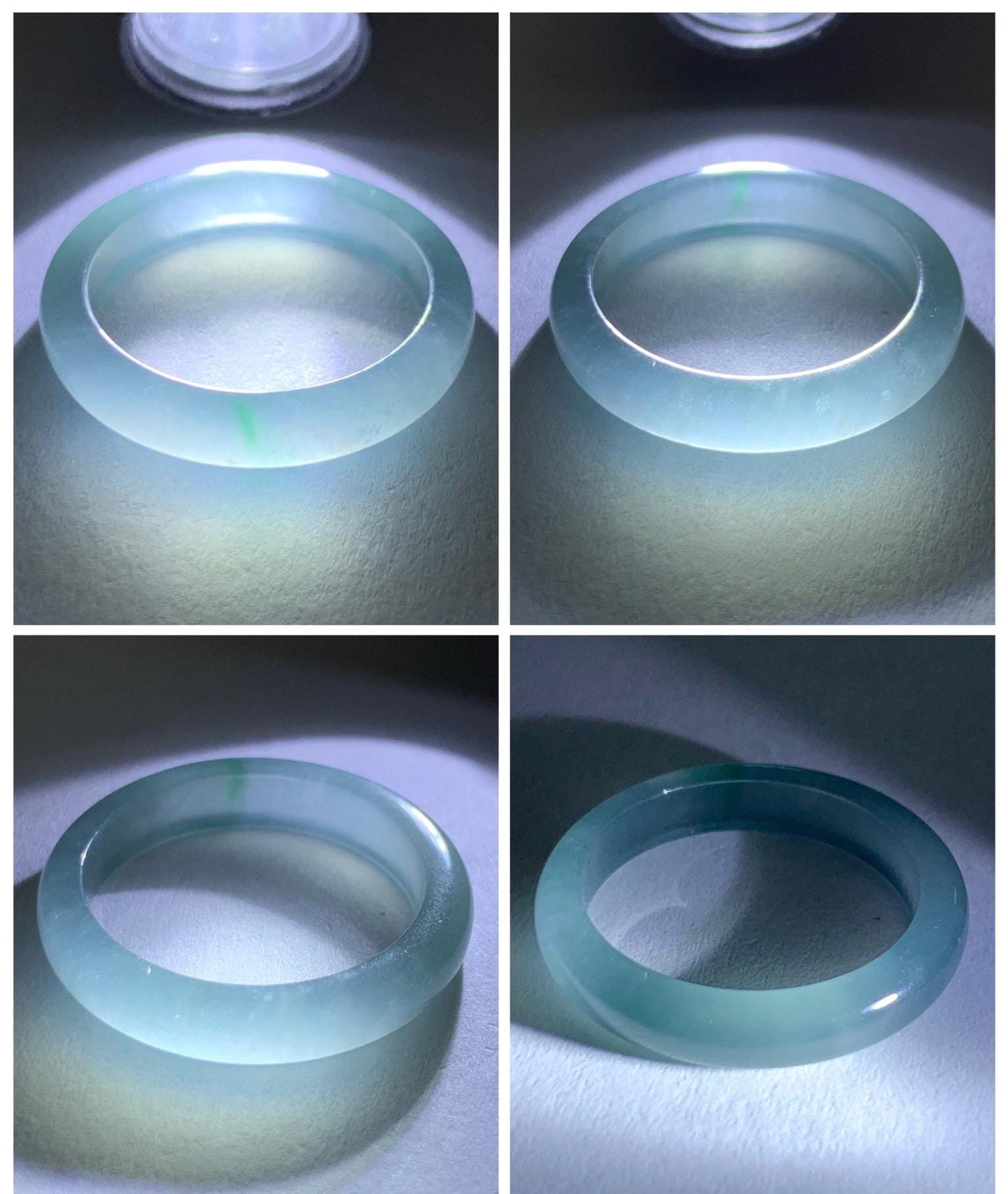 Natural Guatemalan Grade A Icy Translucent Light Teal Blue Green Marbled Jade Jadeite Band Ring Size 7.25 US 天然冰胶危蓝飘绿花翡翠戒圈 WLJ560F